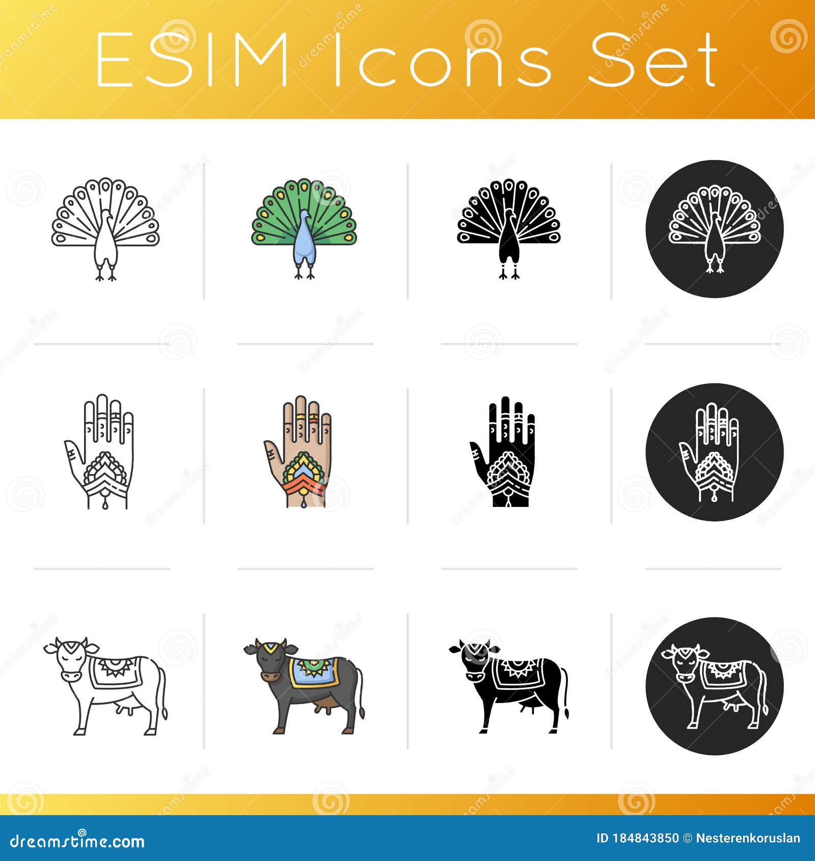 Indian culture icons set stock vector. Illustration of design - 184843850