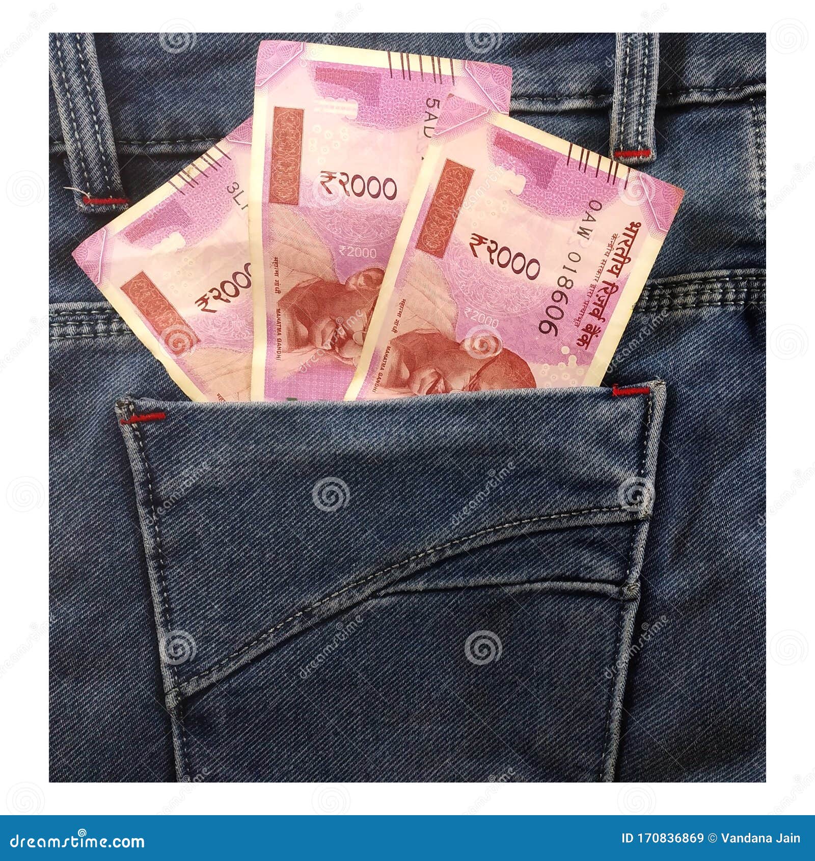 India Money.Indian Currency in Jeans Pocket.Currency.Indian Currency in