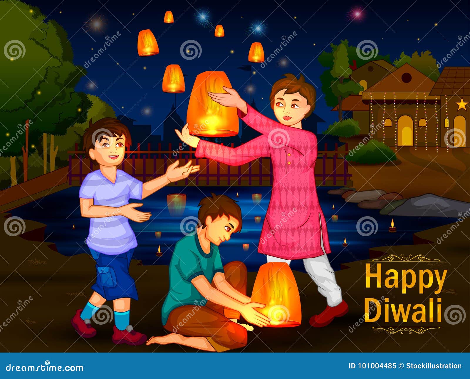 Indian Family People Celebrating Diwali Festival Of India Illustration  101004485 - Megapixl