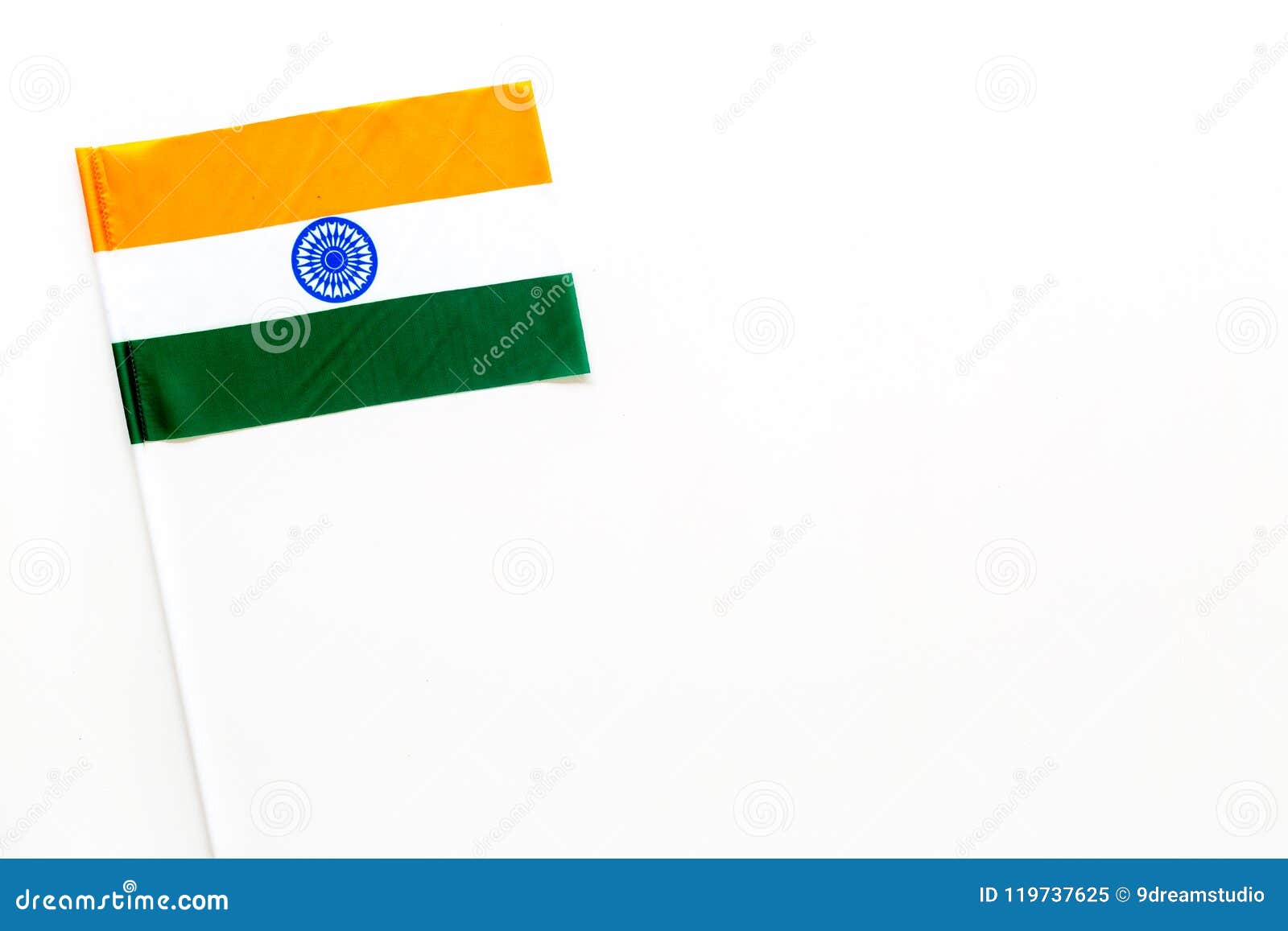 Indian Flag Concept. Small Flag on White Background Top View Copy Space  Stock Image - Image of nationality, background: 119737625
