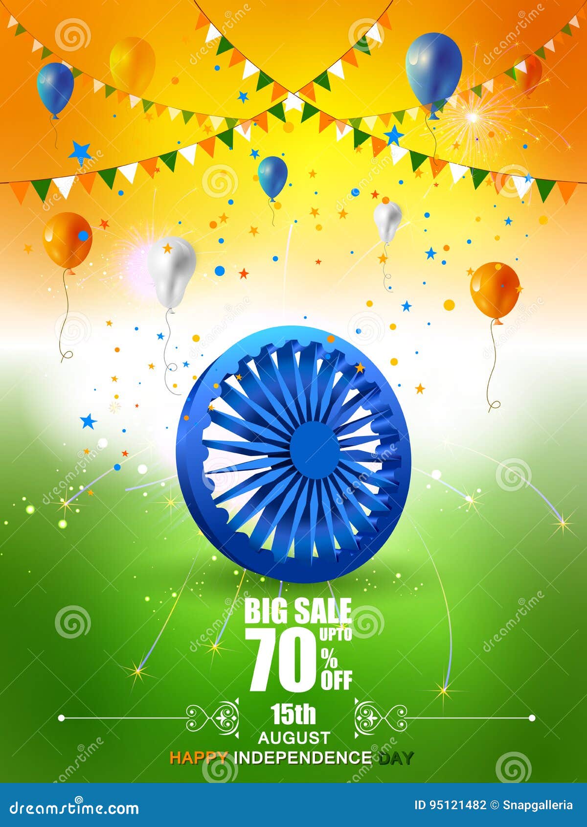 Indian Flag on Happy Independence Day of India Sale and Promotion Background  Stock Vector - Illustration of ashoka, festival: 95121482