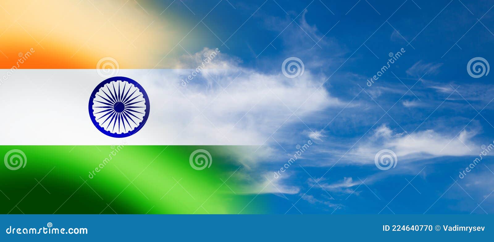Indian Flag Waving on the Blue Cloudy Sky Background. India Independence  Day. Stock Photo - Image of blue, nation: 224640770