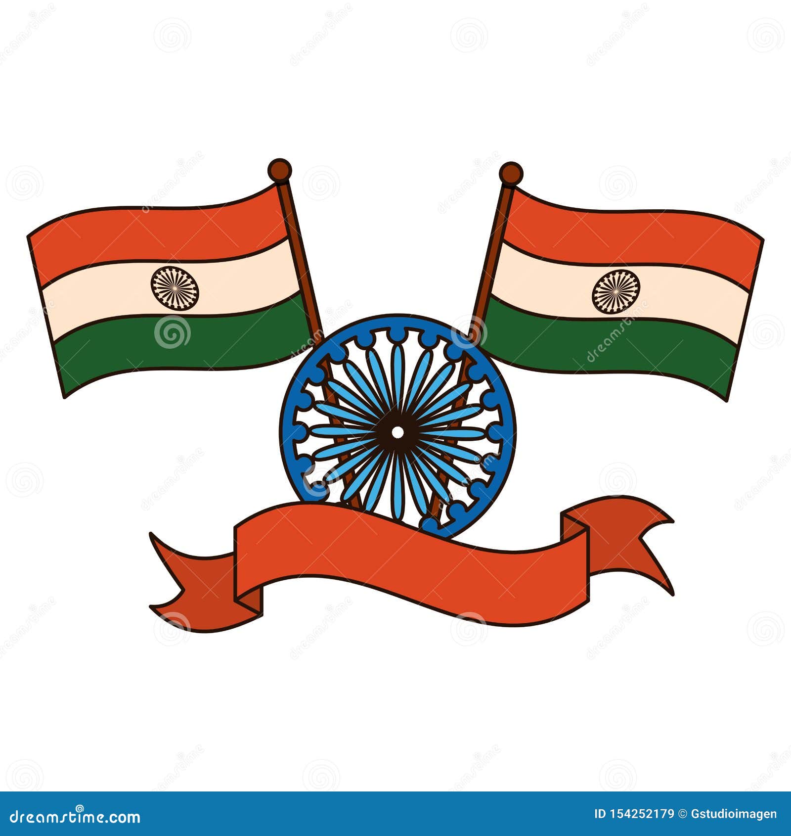 Indian Flags with Map and Ashoka Chakra Stock Illustration