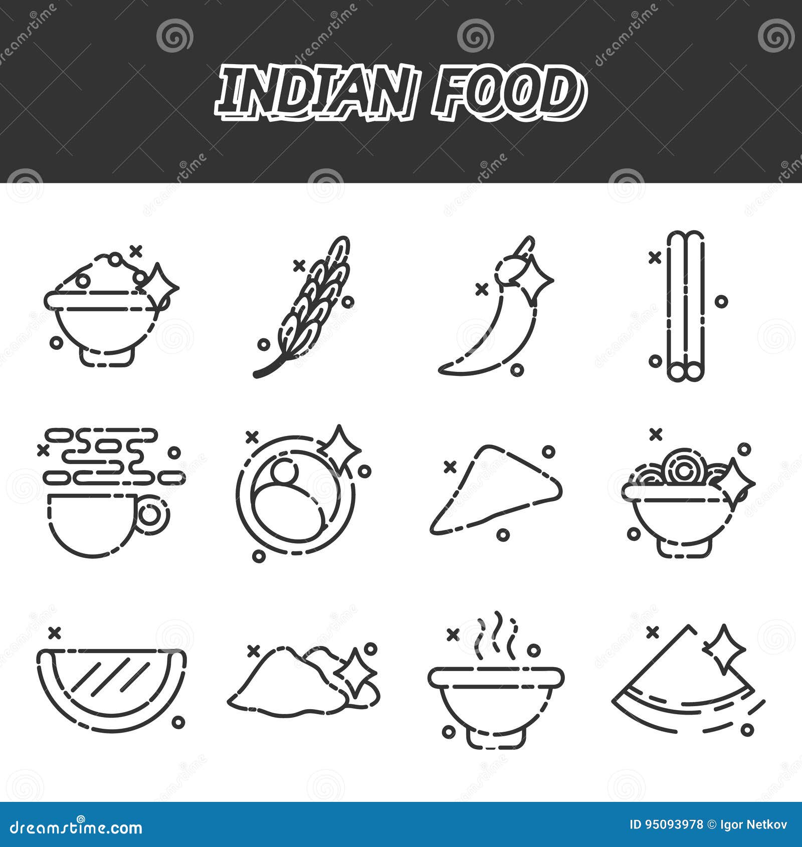 Indian Food Cartoon Concept Icons Stock Vector - Illustration of culture,  indian: 95093978