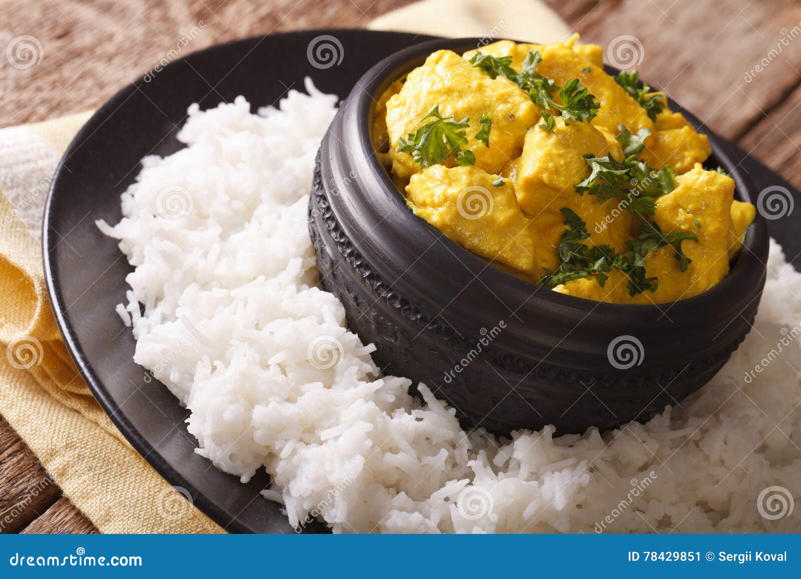 Indian Food is Chicken Korma with a Side Dish of Basmati Rice Cl Stock