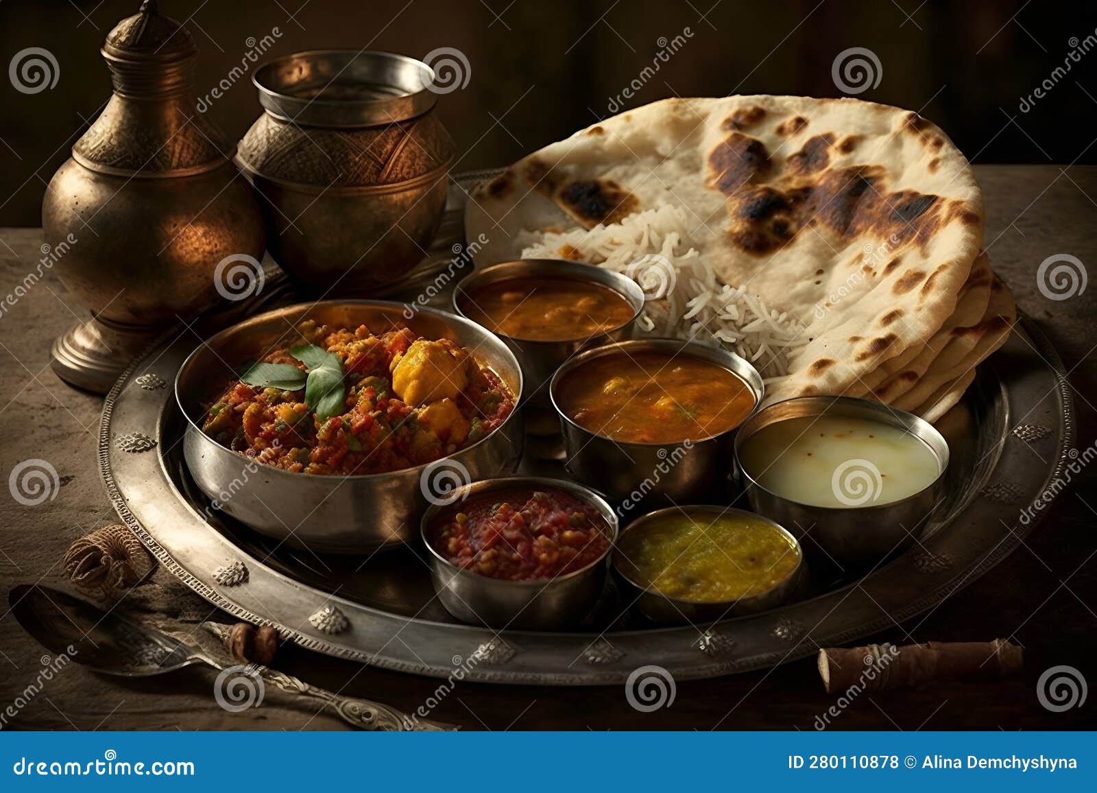 Indian Food on a Tray, Generative AI Stock Illustration Illustration