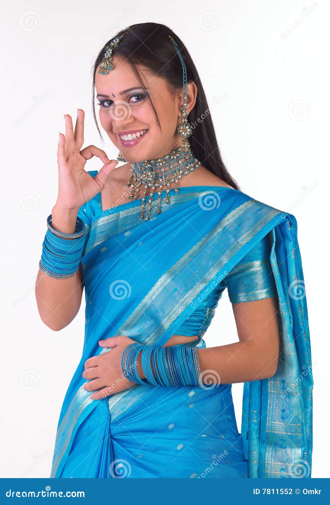 Indian Girl In Sari Saying Excellent Stock Photography 