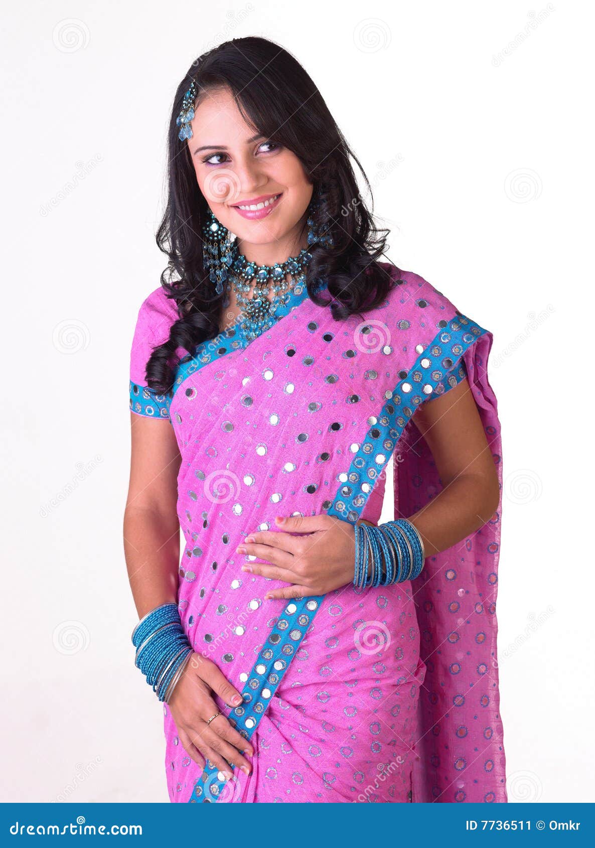 indian girl standing with free hairstyle stock image - image