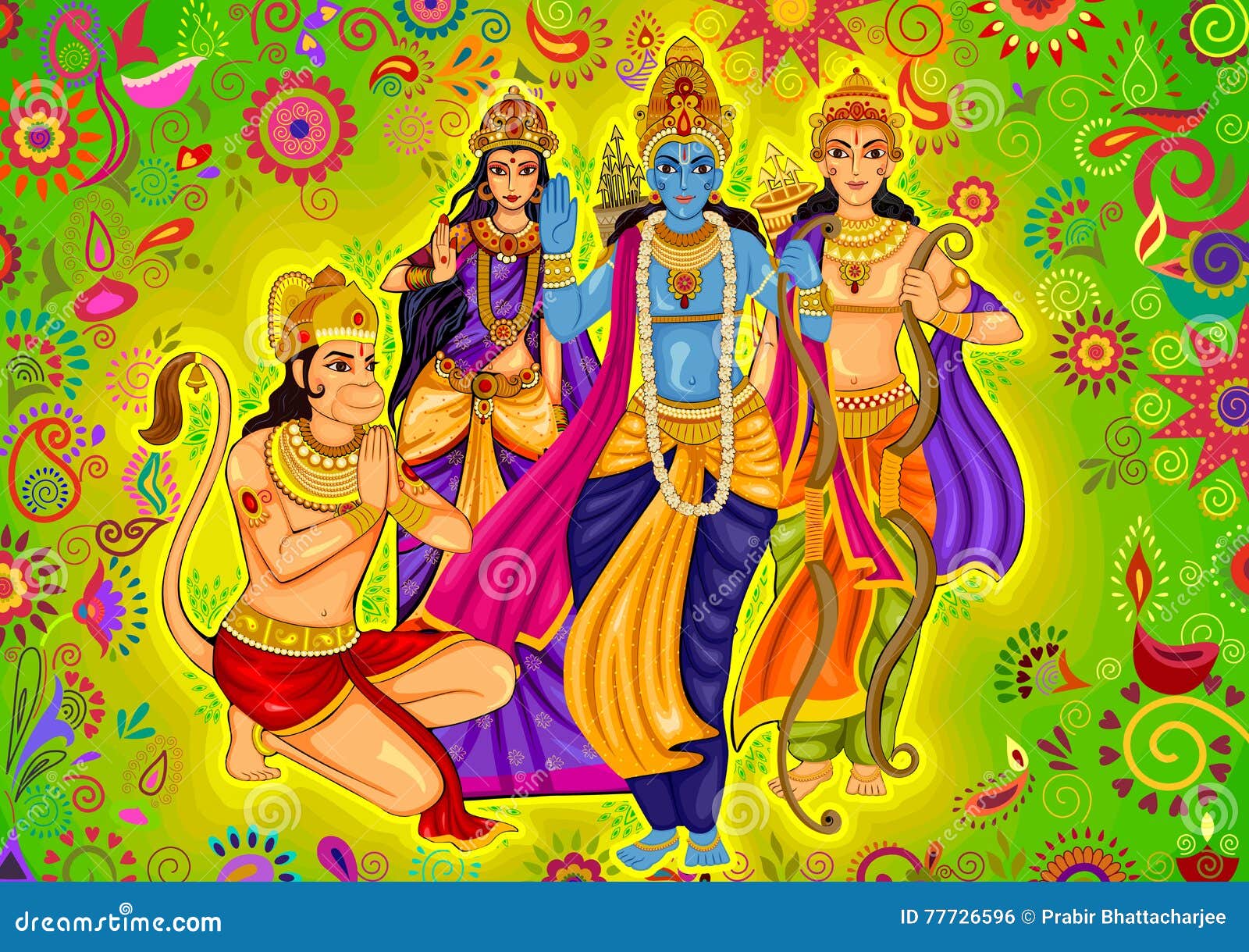 indian god rama with laxman and sita for dussehra festival celebration in india