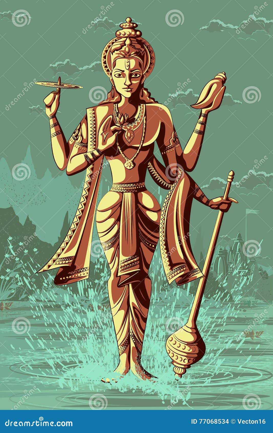 Indian God Vishnu Giving Blessing Stock Vector - Illustration of ...