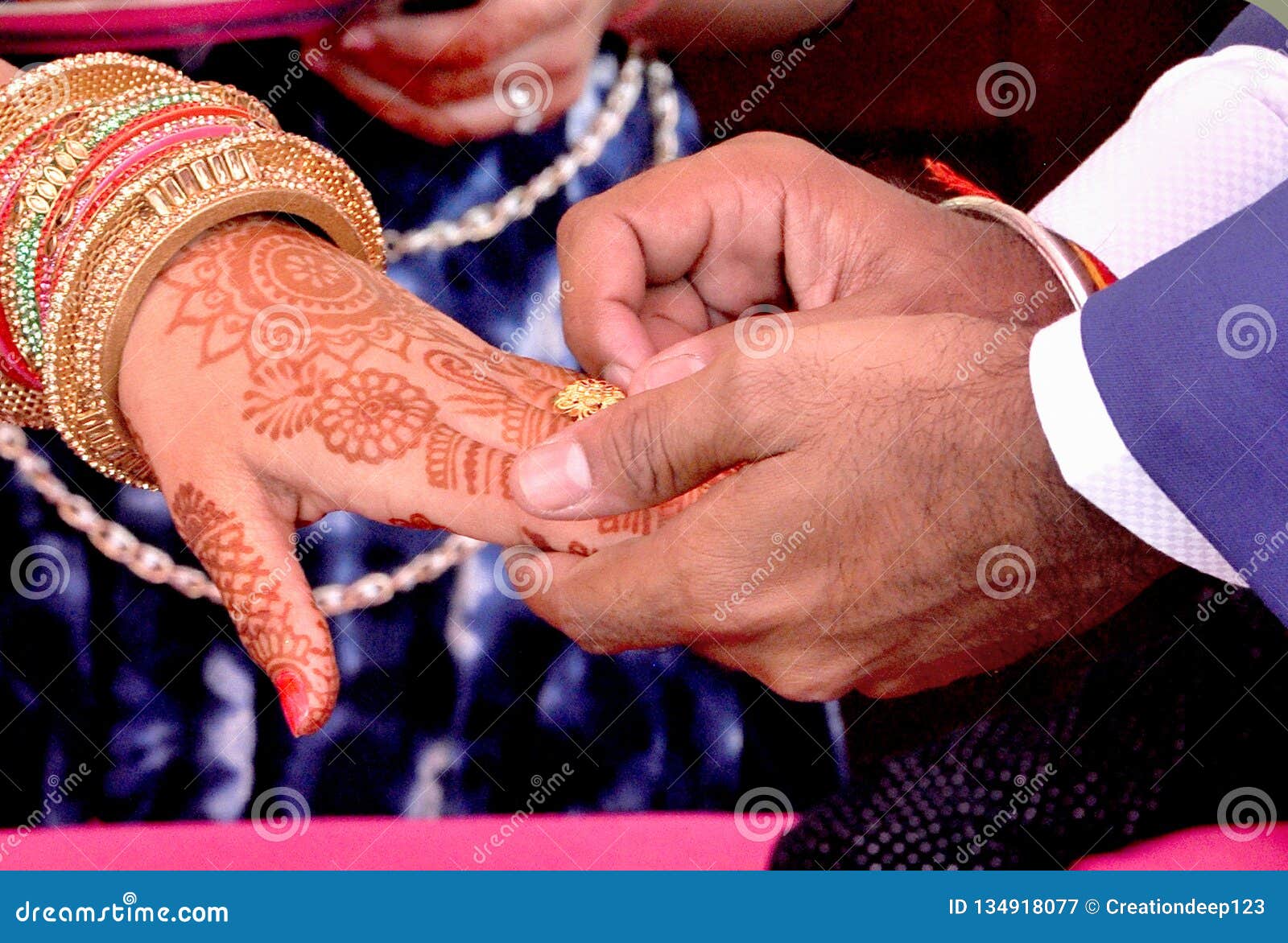 Indian Groom Putting Ring On Indian Bride Stock Image Image Of