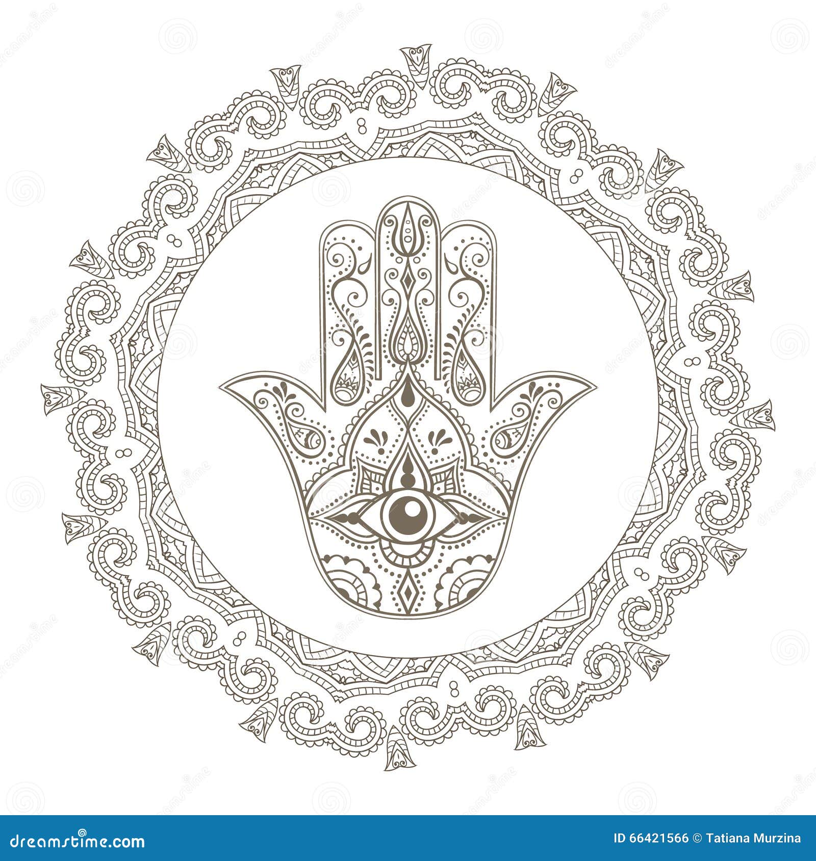 Indian Hand Drawn Hamsa with All Seeing Eye in Mandala Frame. Stock ...