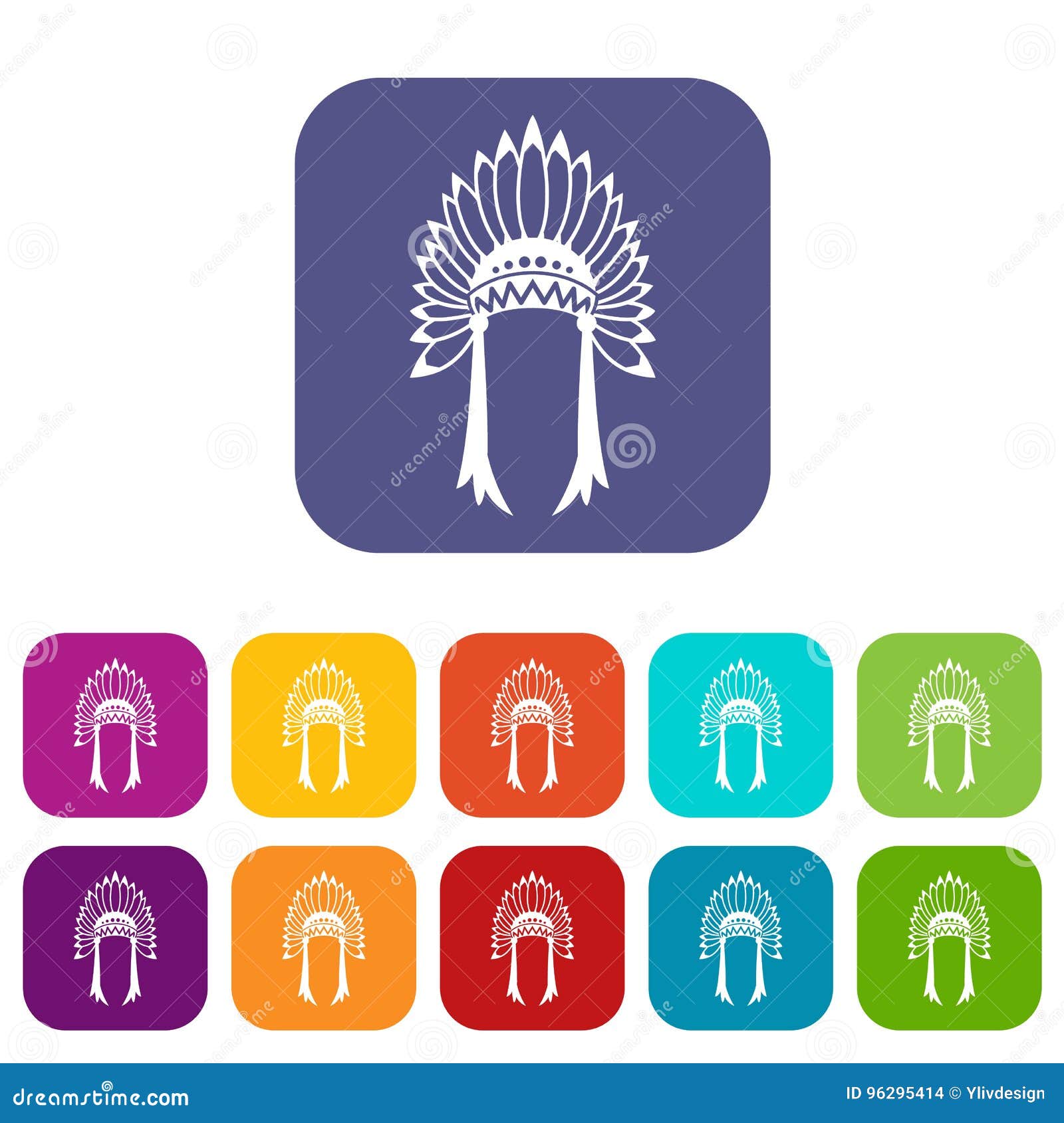 Indian headdress icons set stock vector. Illustration of feather - 96295414