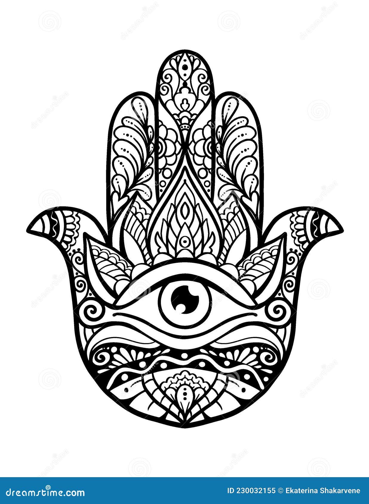 Indian Henna Tatoo Hamsa Hand with Ornament Outline, Isolated on White ...