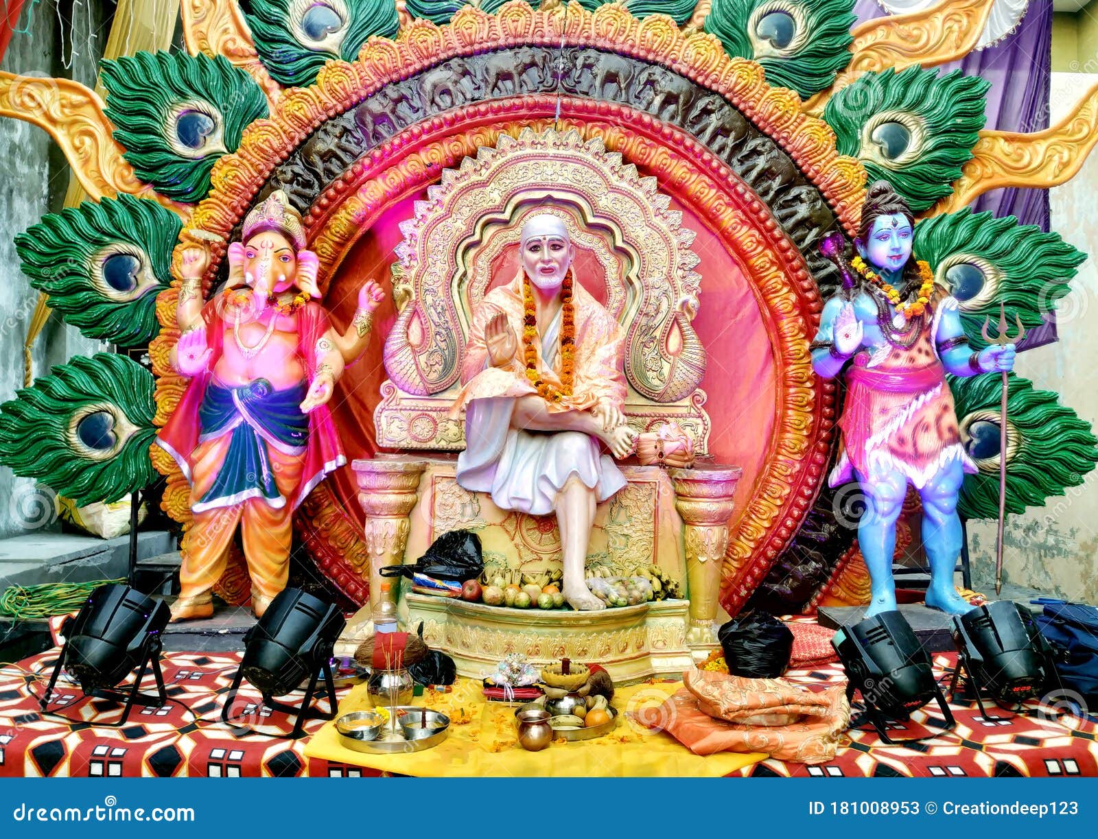 Prägedruck Indien Hinduismus Bild Guru Om Puja 7 Altarbild Sai Baba Shirdi 