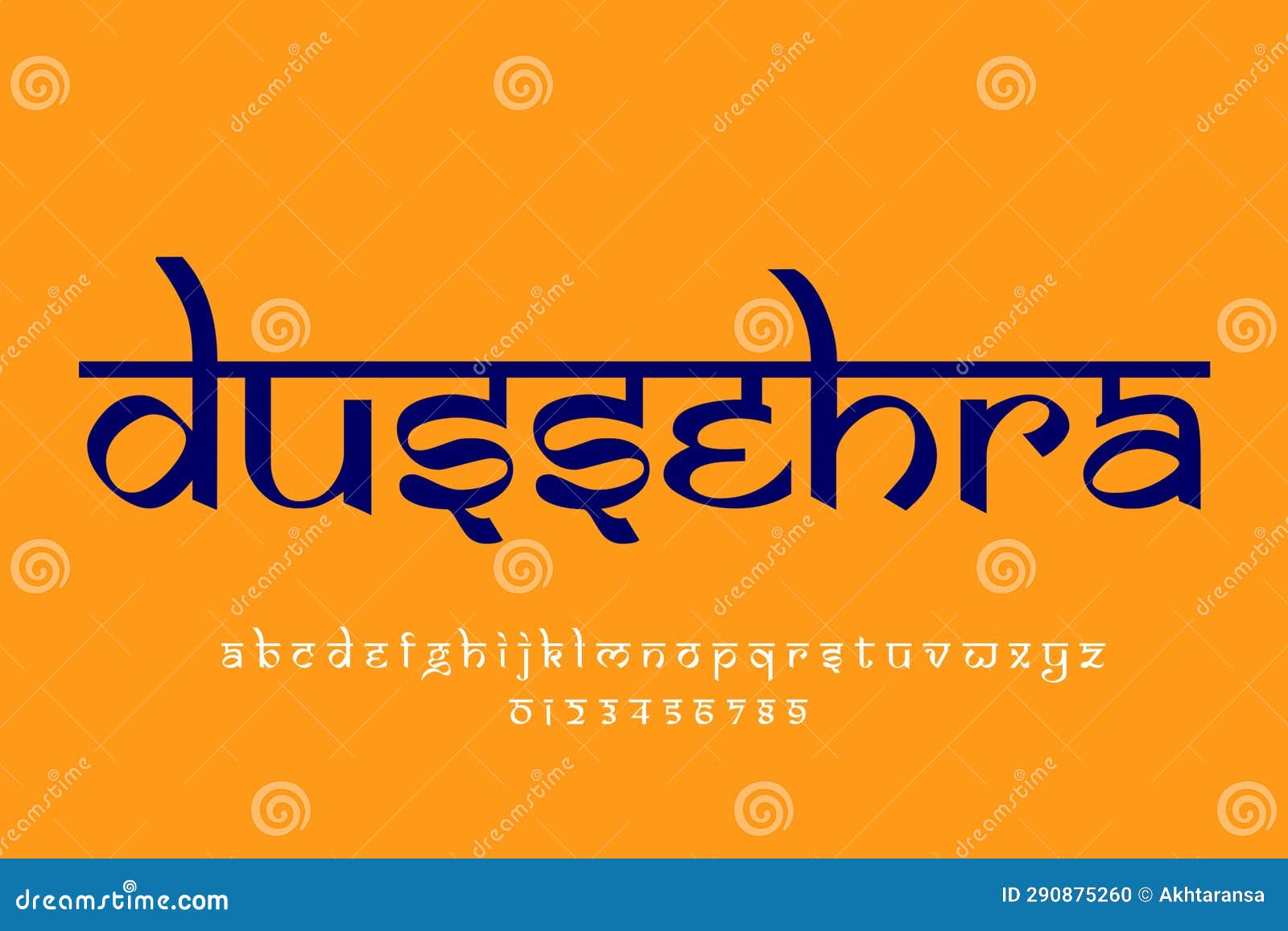indian holiday "dussehra" text . indian style latin font , devanagari inspired alphabet, letters, numbers