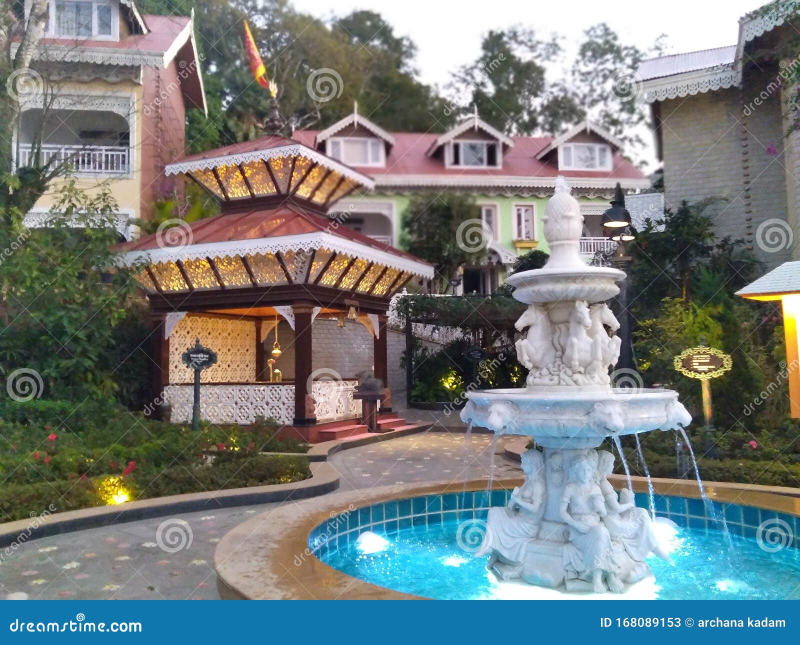 Indian Hotel with Fountain View Editorial Stock Photo Image of