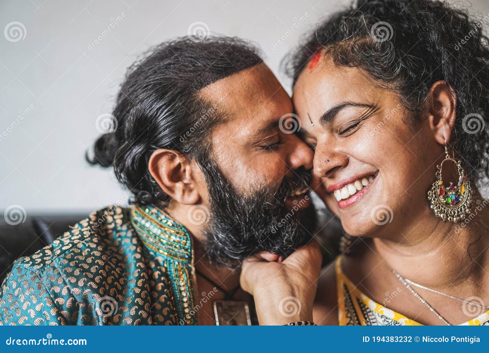 Indian Husband And Wife Having Tender Moments Portrait Of Happ