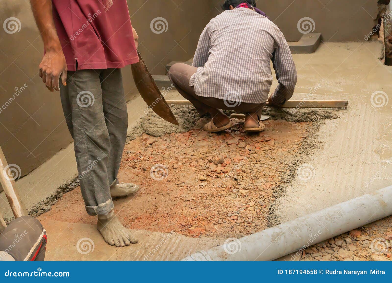 Indian Labour Plastering Using Trowel Stock Photo Image of cement