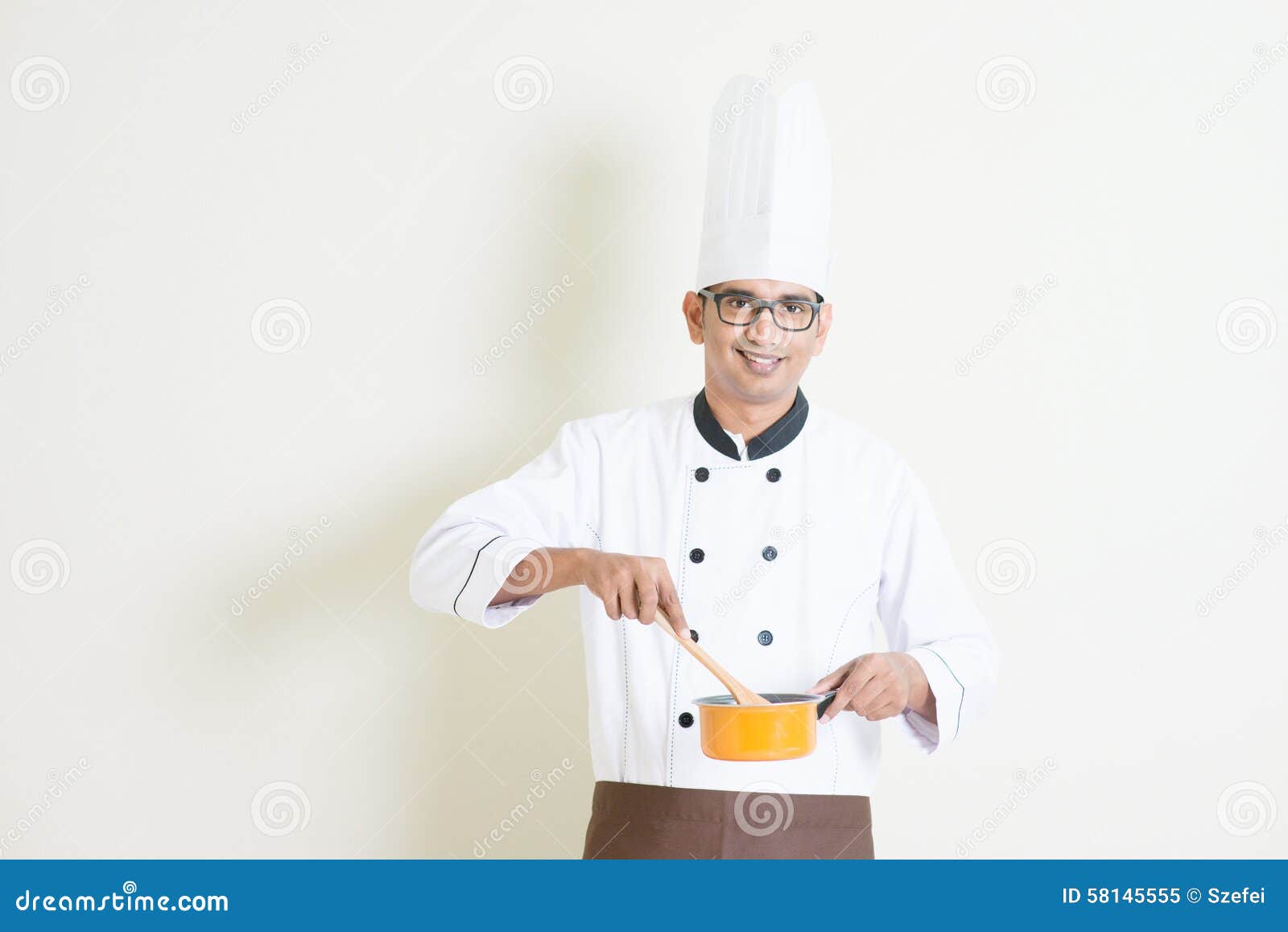 Indian Male Chef In Uniform Cooking Food Stock Image Image Of Occupation Business 58145555 