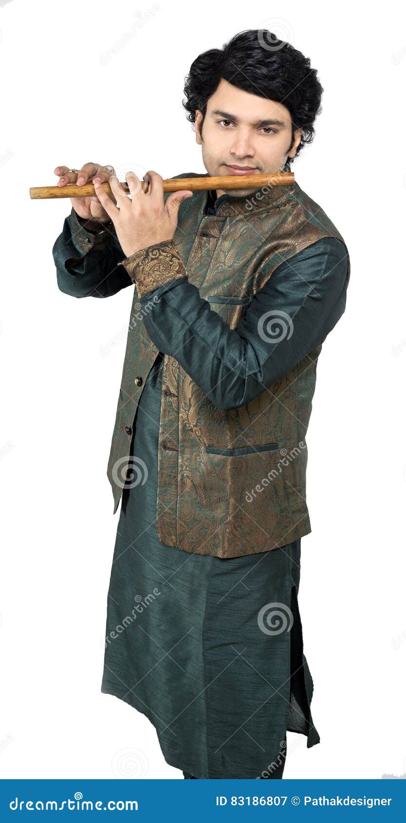 Indian Male Model Playing Flute Stock Image Image of silk, pose 83186807