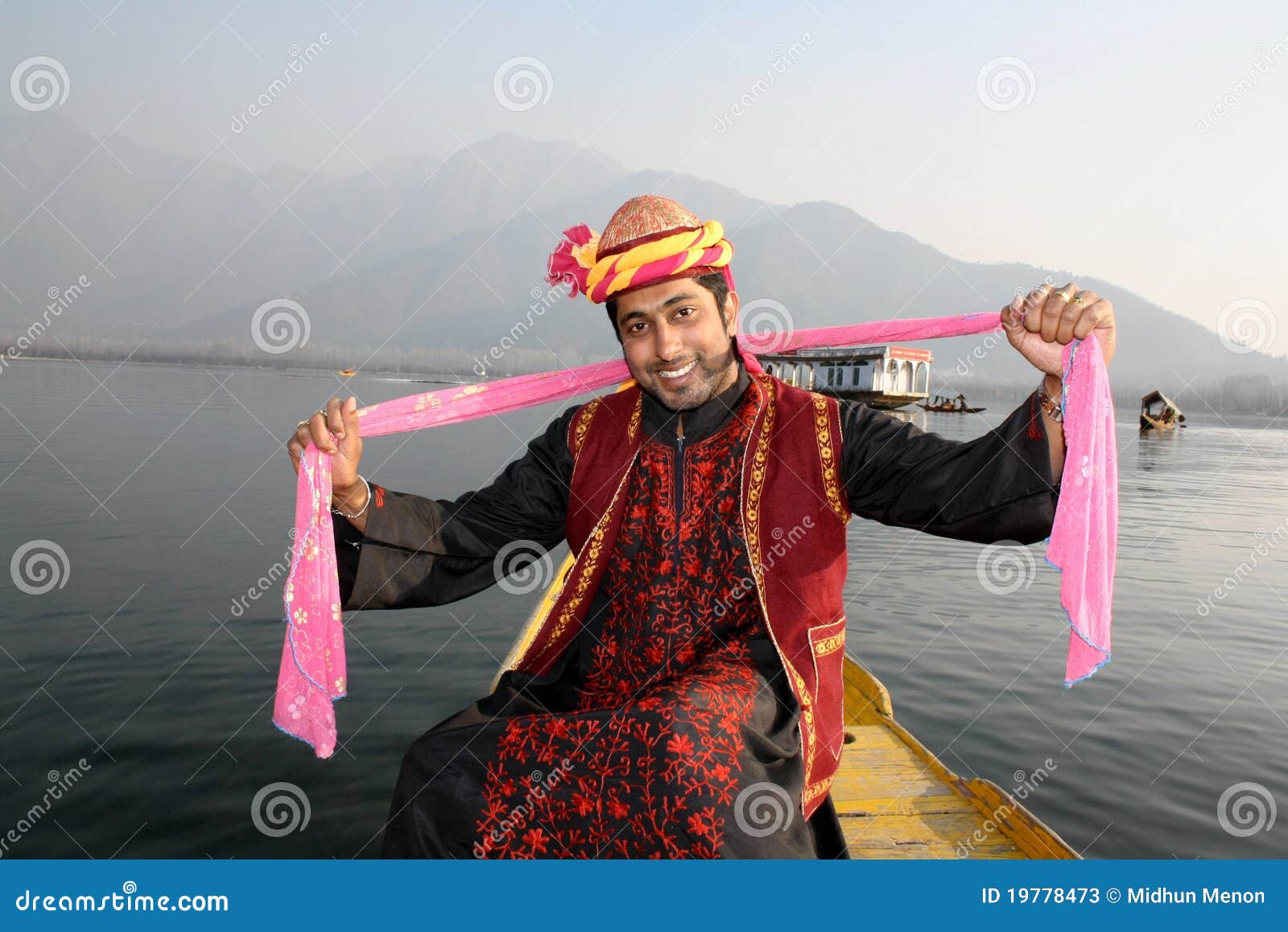 Indian Man Dancing To Folk Song With Pink Shawl Stock Image Imag