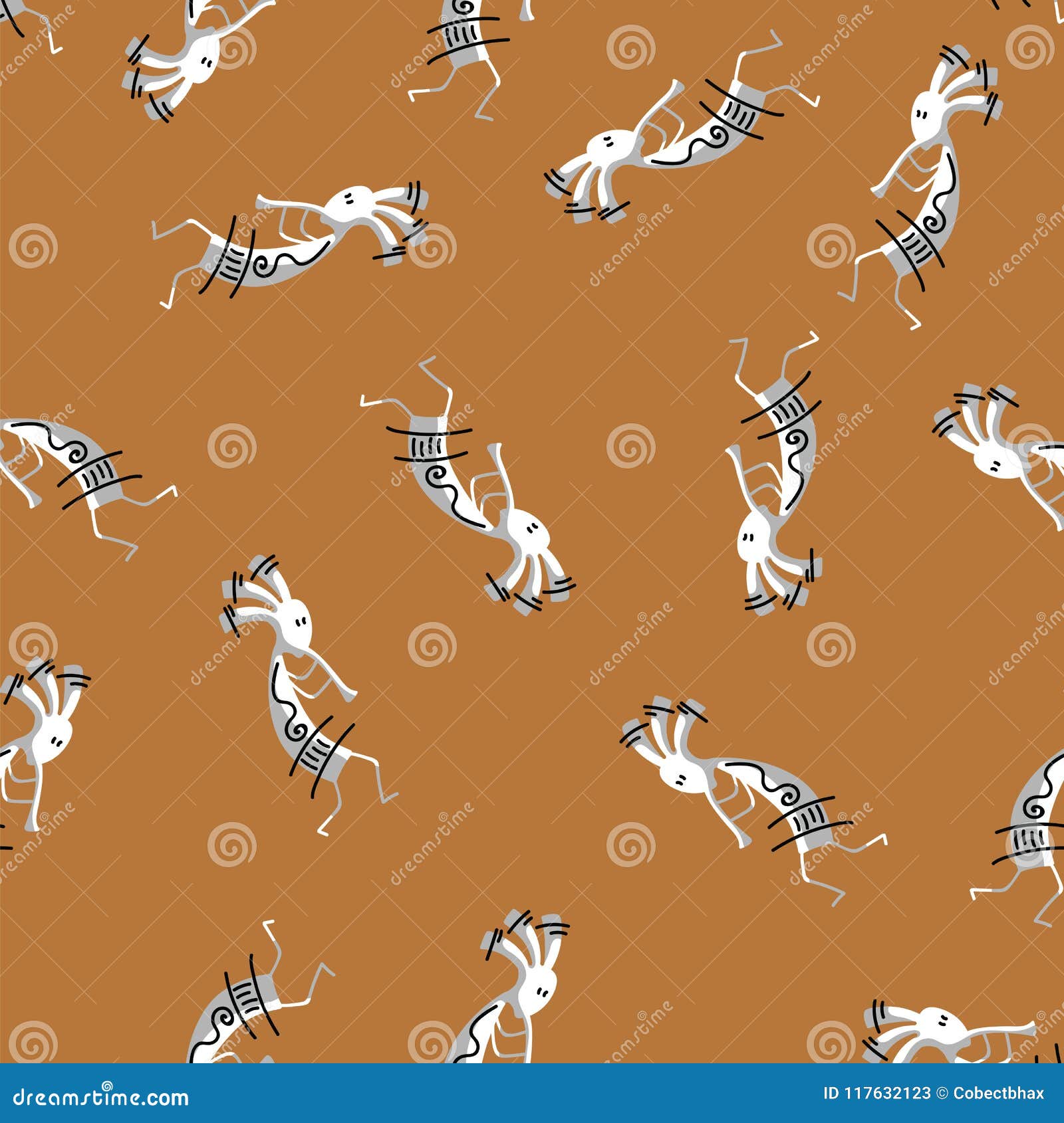 indian man playing music on pipe and ritually dancing on ethical pattern background. seamless pattern injun with