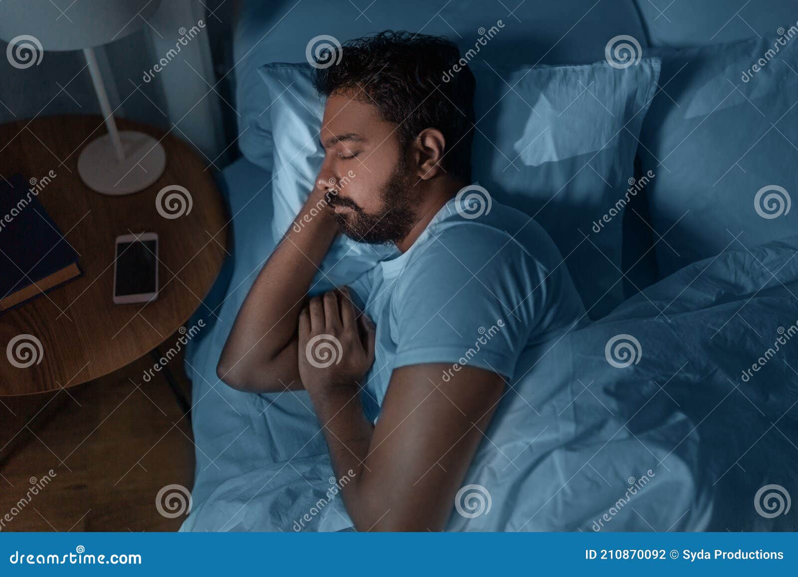Indian Man Sleeping in Bed at Home at Night Stock Photo - Image of ...