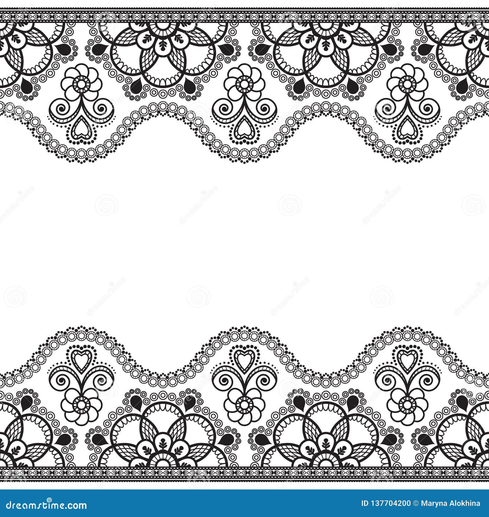 Indian, Mehndi Henna Line Lace Border Element with Flowers Pattern Card ...