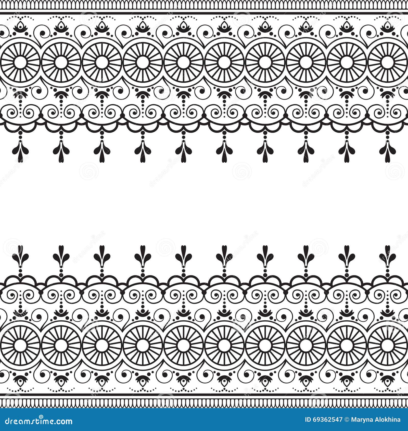 Indian, Mehndi Henna Line Lace Element with Circles Pattern Card for ...