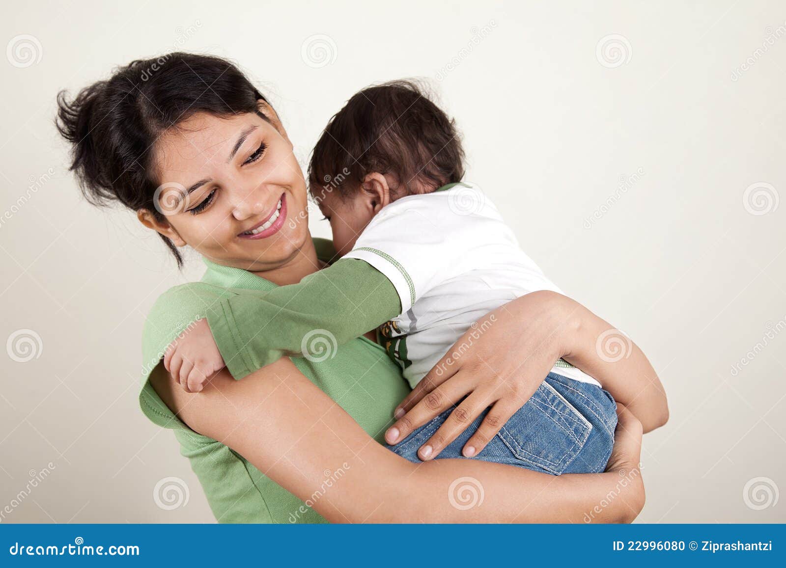 Indian Mother And Baby Smiling Stock Photo Image