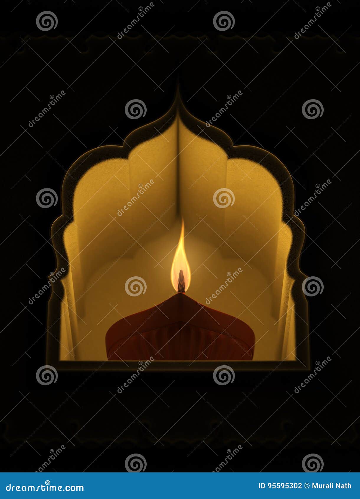 Indian Oil Lamp with Traditional Design Stock Illustration