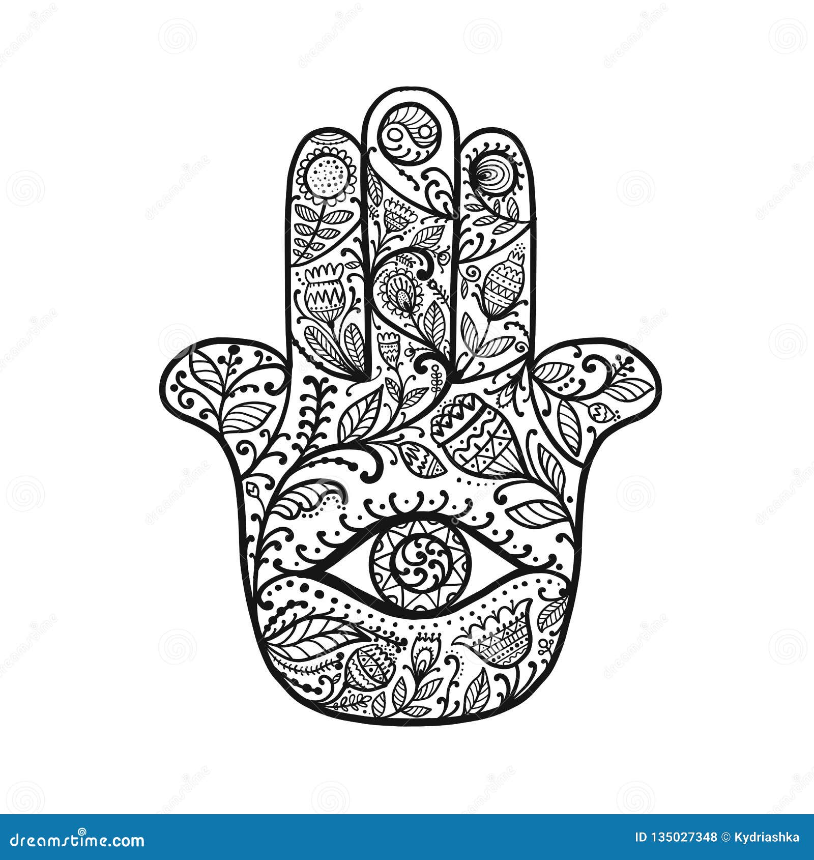 Indian Ornate Hand Hamsa, Symbol. Stock Vector - Illustration of ...