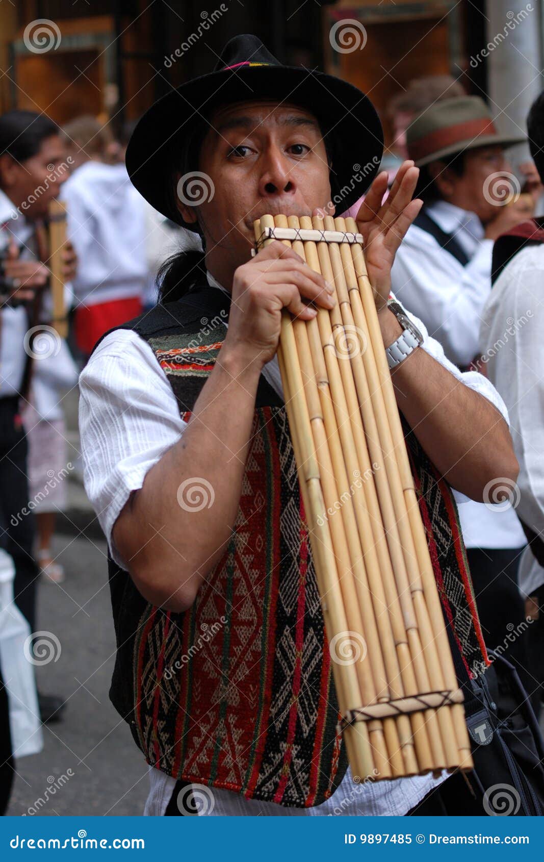 Indian with pan pipes editorial image. Image of performance 9897485