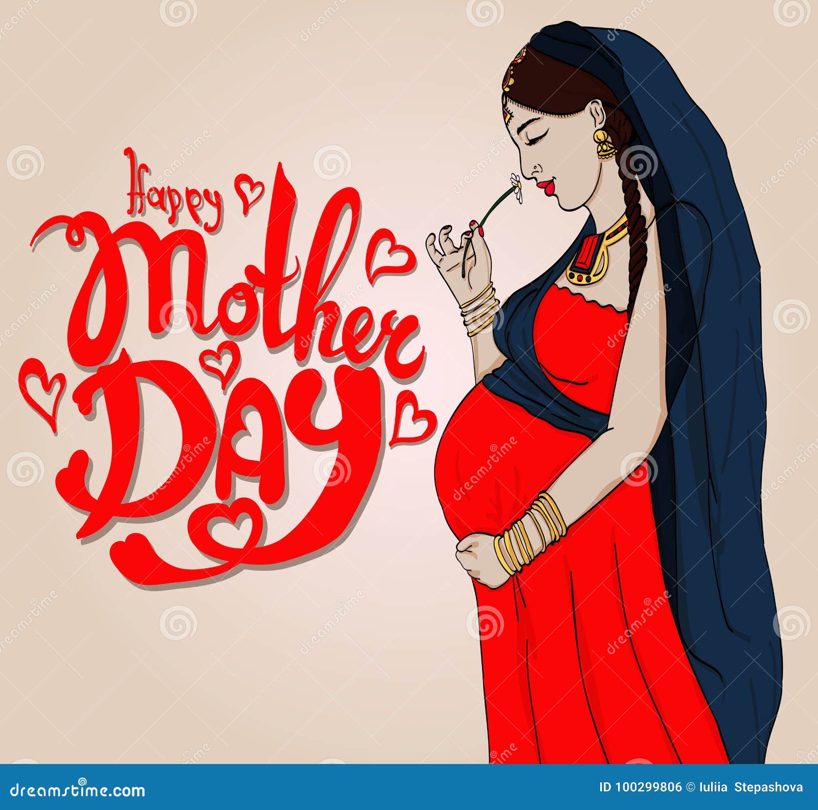 Indian Pregnant Woman In Pregnancy Dress Is Prepared For Maternity Stock Vector Illustration