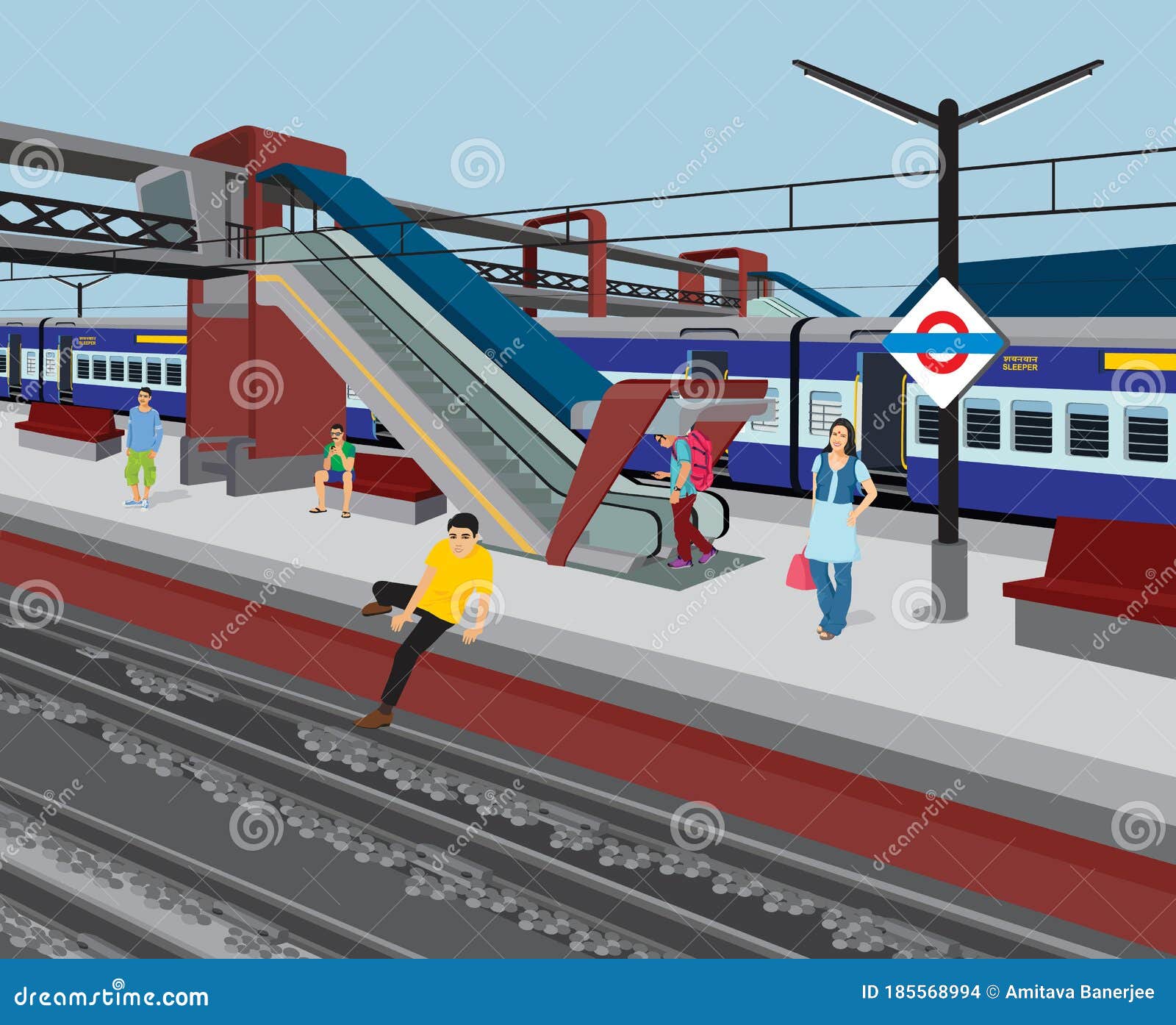 Illustration of tracks and platforms of a train station