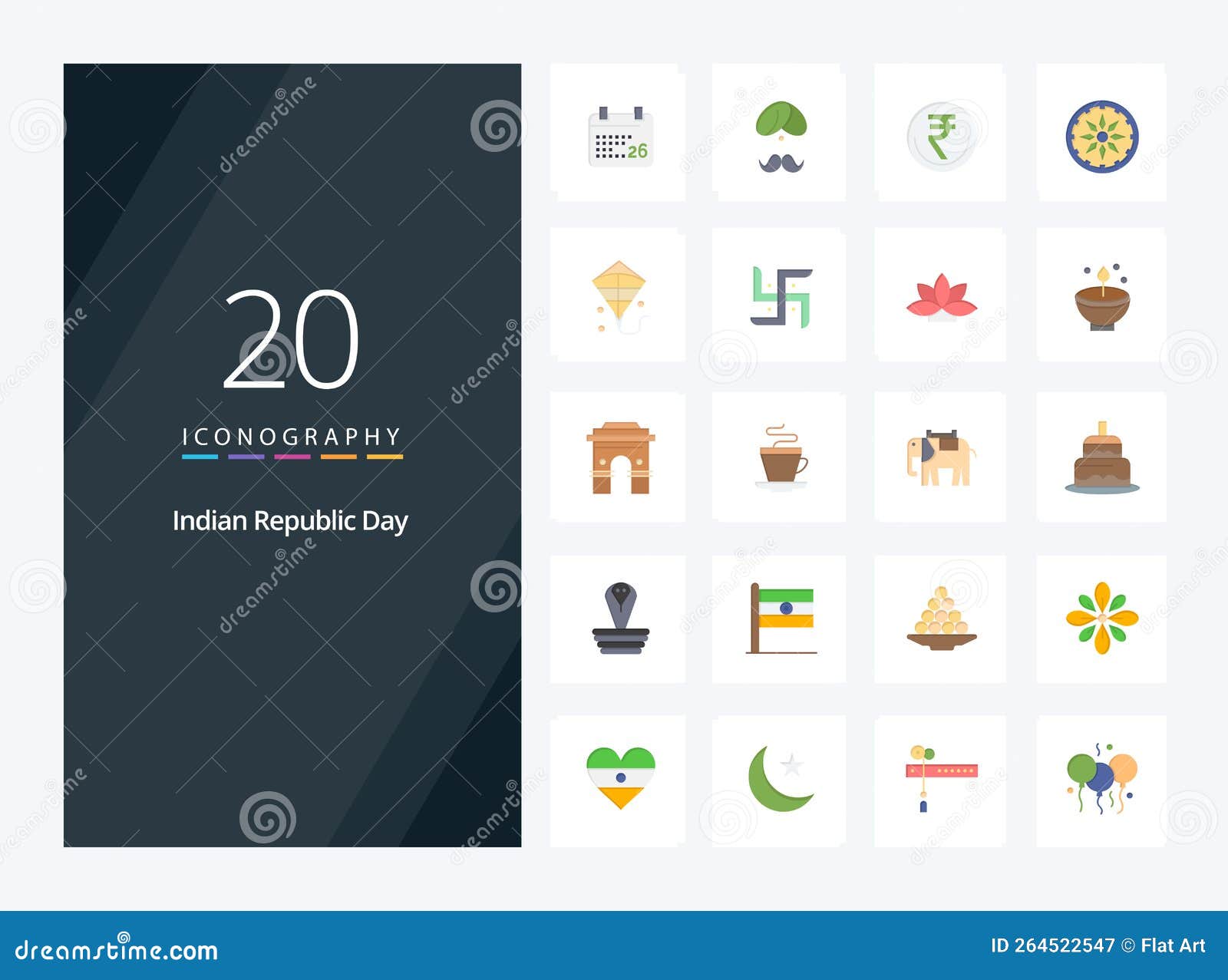 20 indian republic day flat color icon for presentation