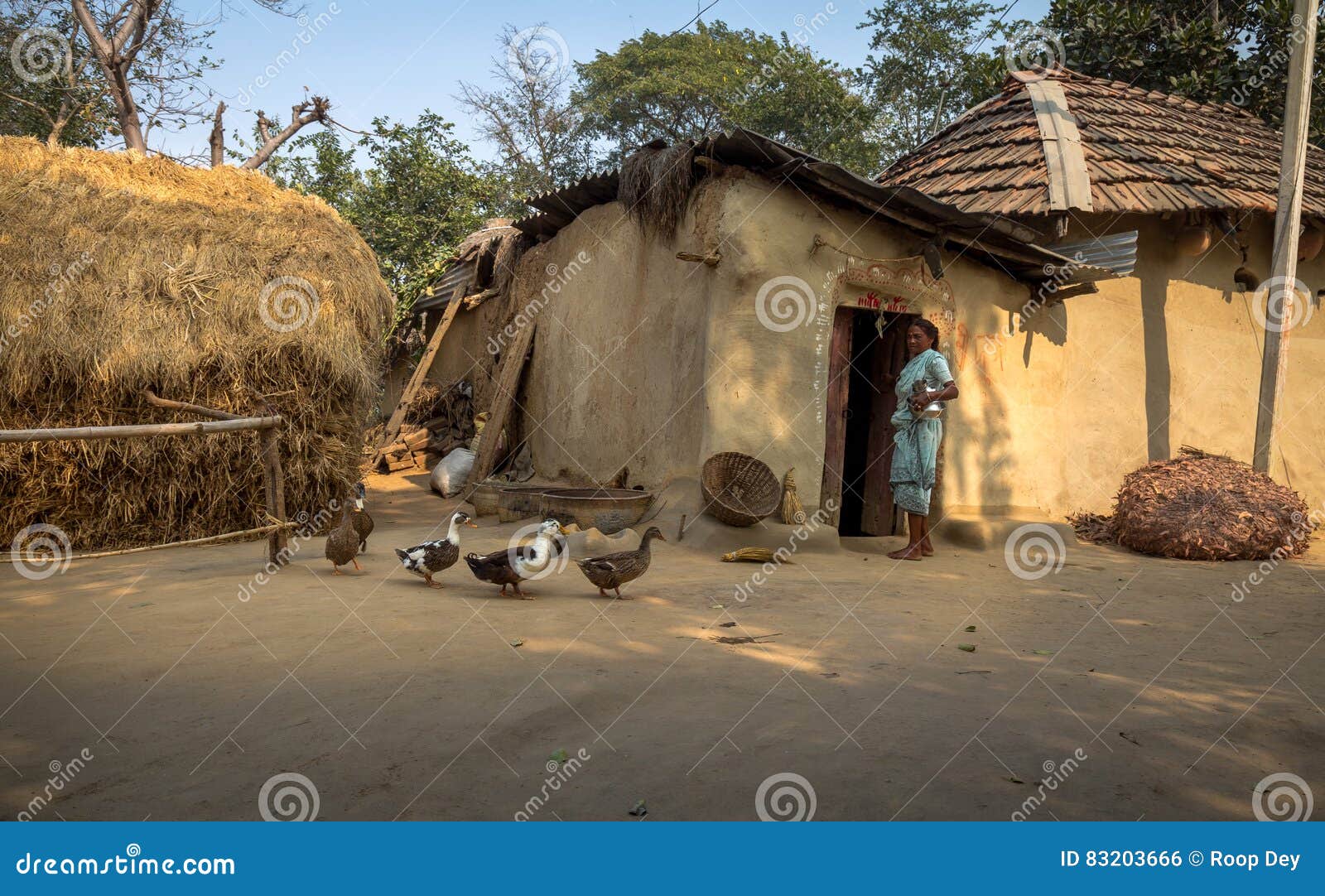 Indian Rural Village Scene with a Tribal Woman Standing in Front of Her Mud  House. Editorial Photo - Image of house, asia: 83203666