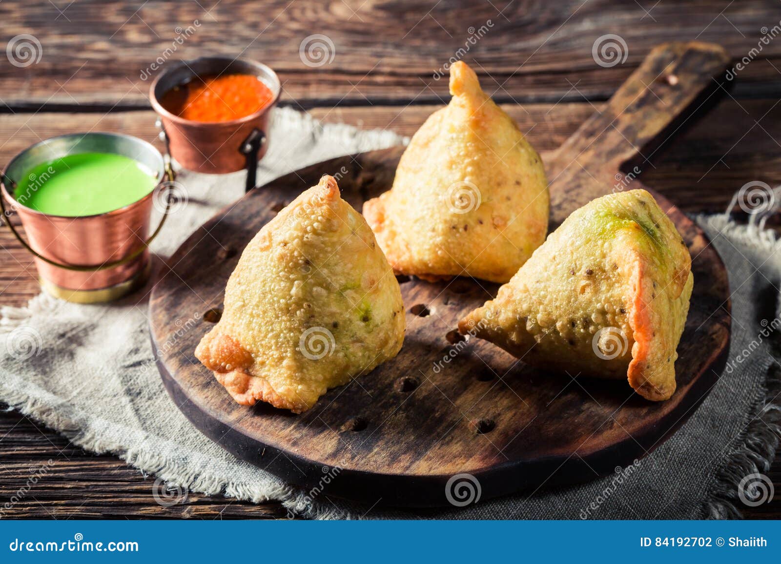 Indian Samosa with Vegetables and Green Dip Stock Photo Image of