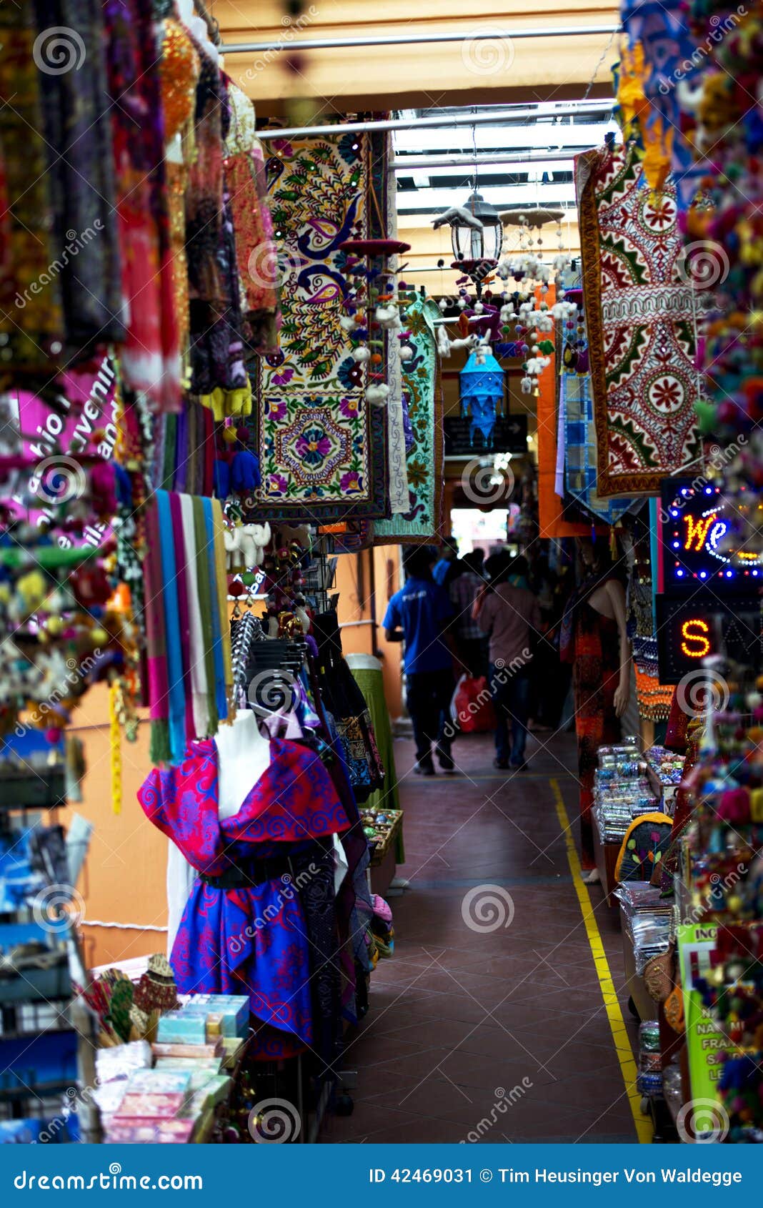 Indian shops in a market street. Colorful market street in India