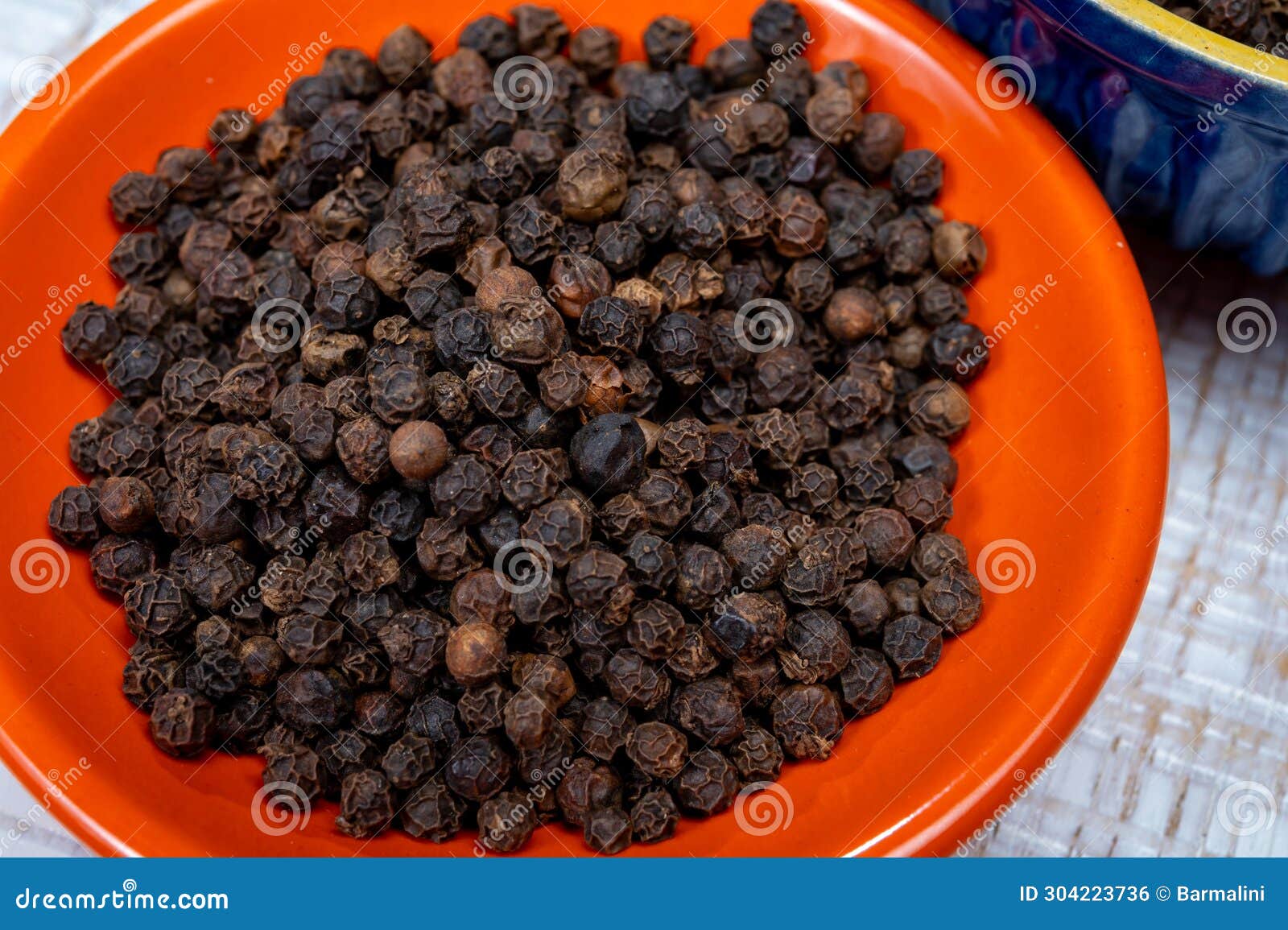 Indian Spices Collection, Dried Black Peppercorns, Kitchen Spices Stock