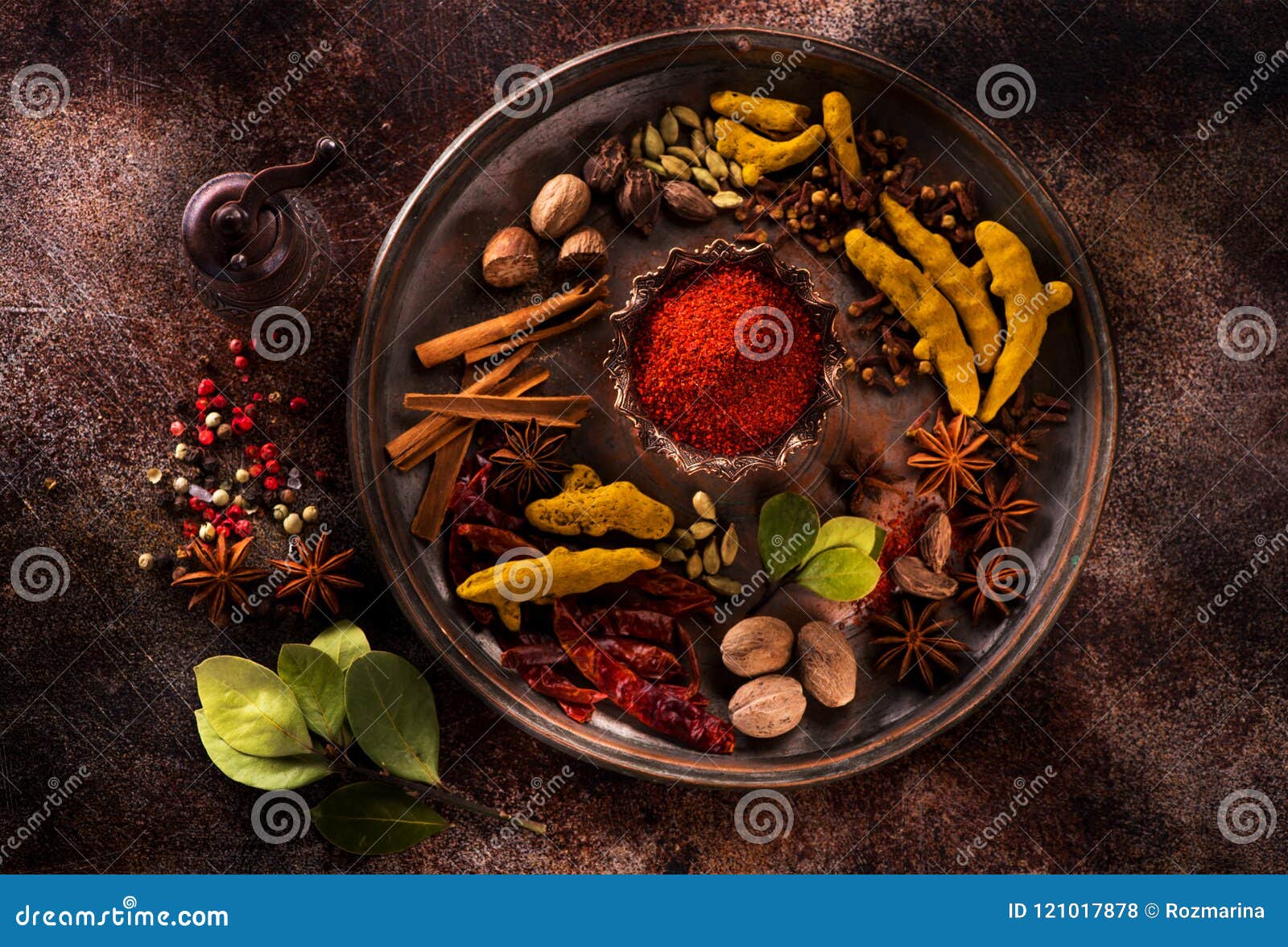 Indian spices and herbs stock photo. Image of colorful 121017878