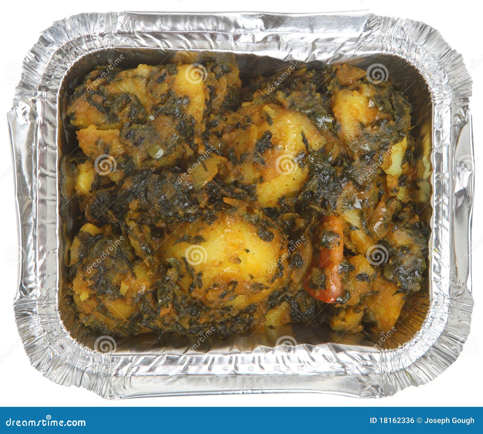 Indian Spinach & Potato Curry Takeaway Stock Photo - Image of isolated