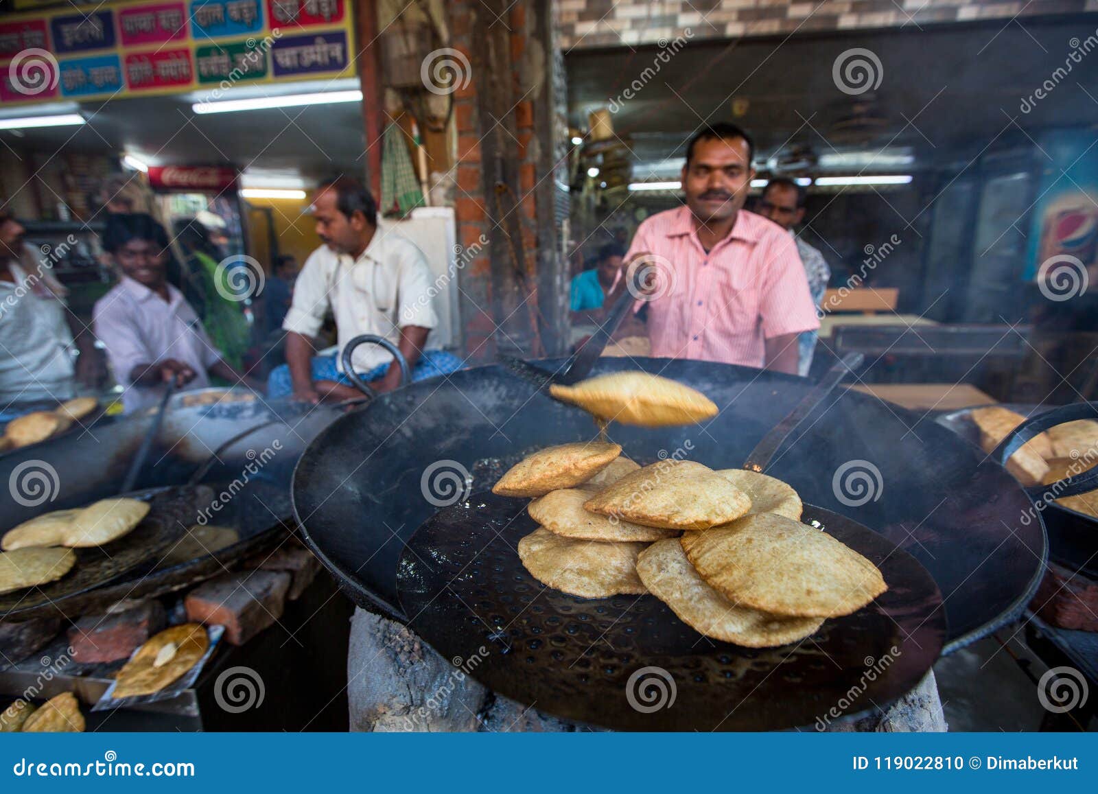 Indian Street Food Vendors Near the Holy Ganges River. Editorial Image