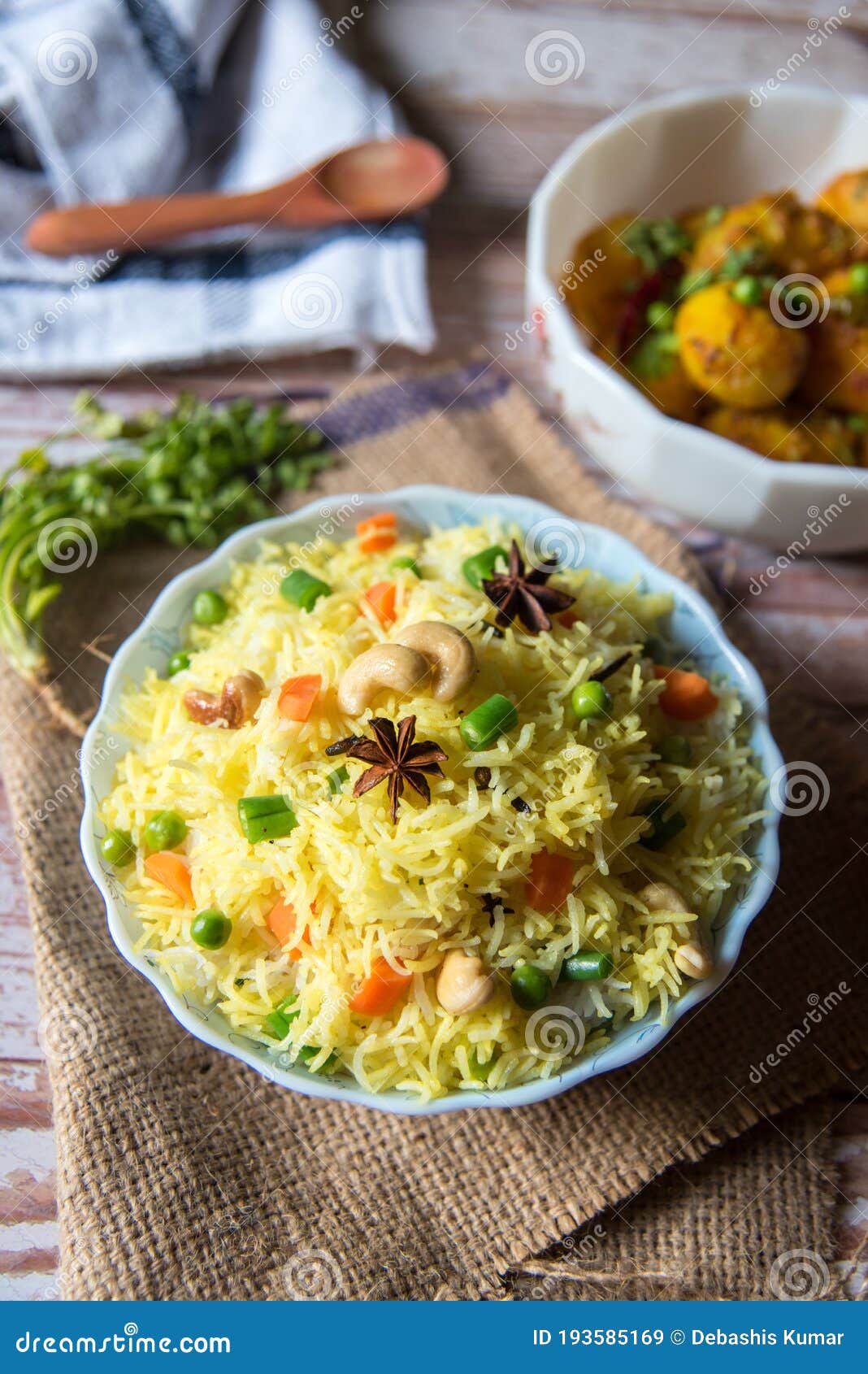 Indian Style Cooked Rice or Pulao Stock Image - Image of cuisine, green