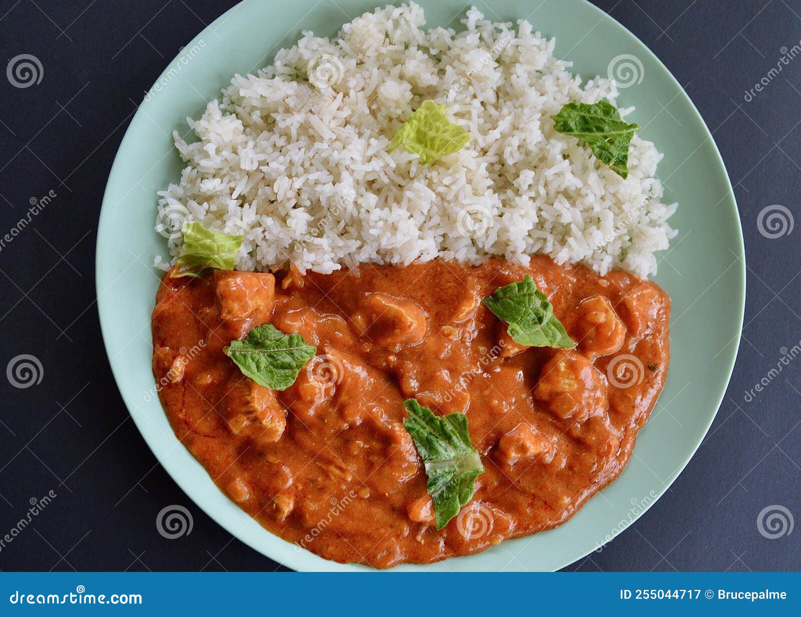 A Mild Chicken Curry with Basmati Rice Stock Image Image of coriander