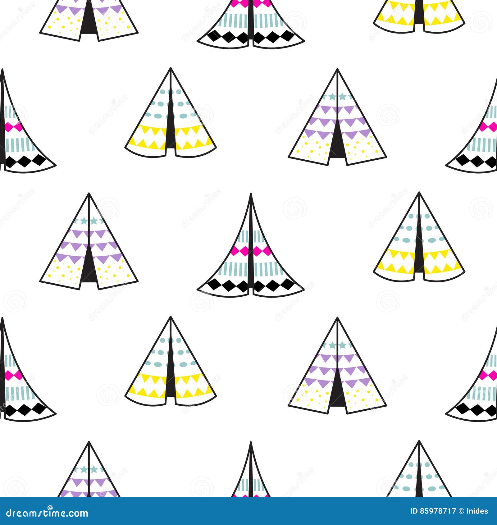 Indian Teepee White Vector Seamless Pattern. Stock Vector ...