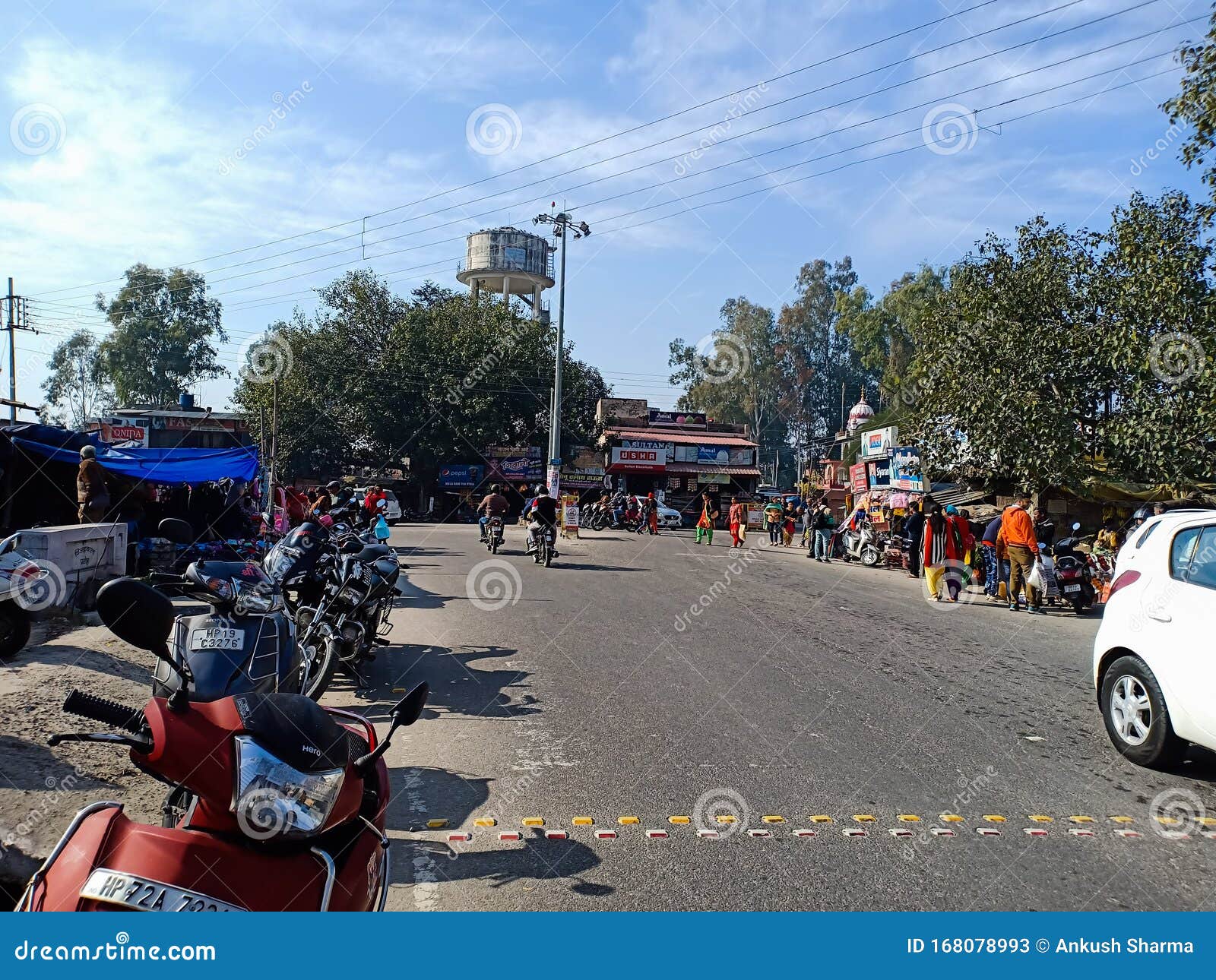 Indian Town Road and Shops with Bright Day Editorial Stock Photo