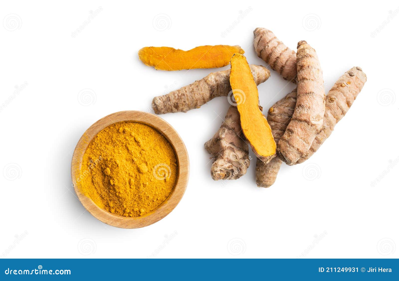 Indian Turmeric Powder And Root. Turmeric Spice. Ground Turmeric On ...