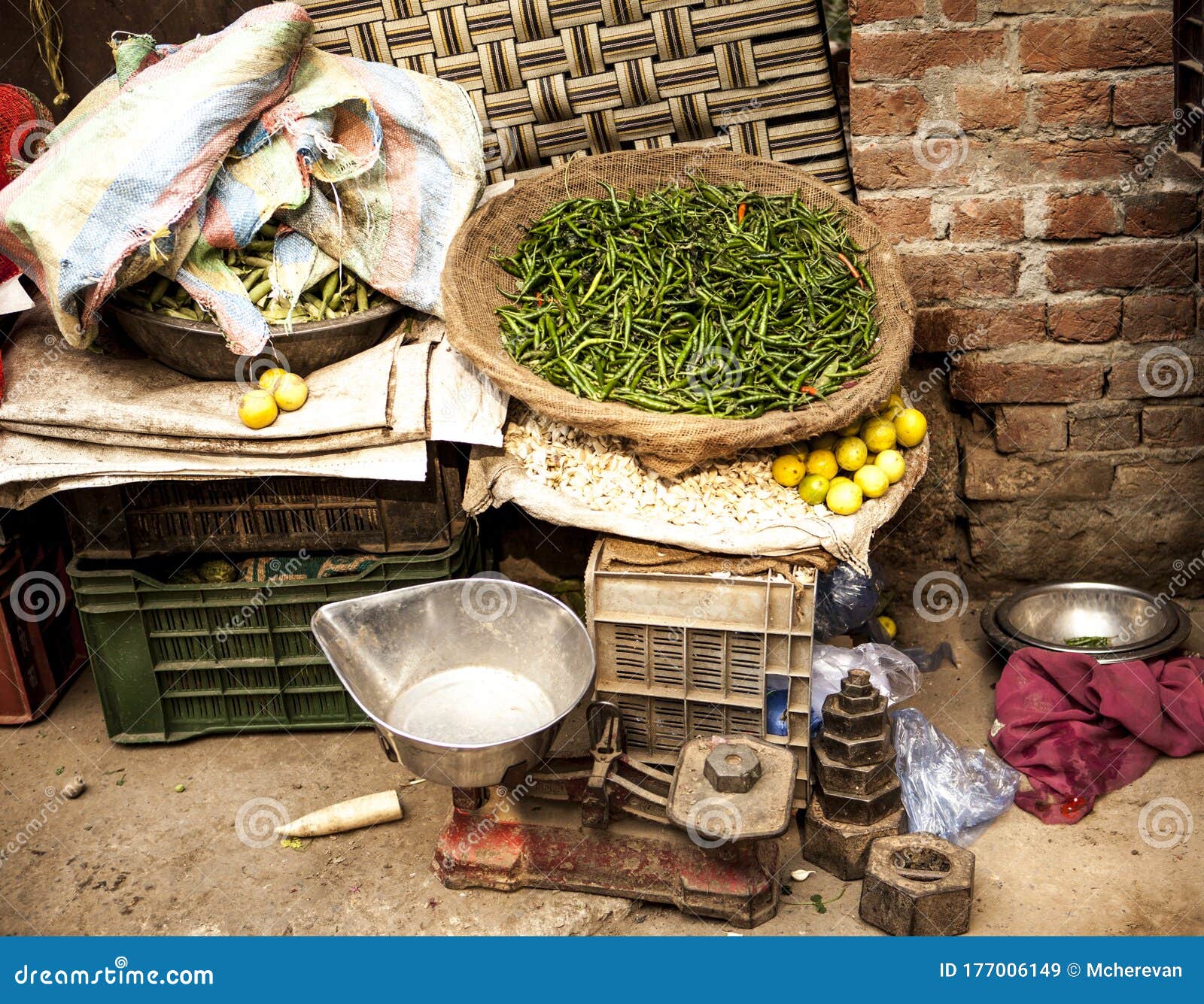 Indian Vegetable and Herb Trader at Grocery Market Stock Image Image